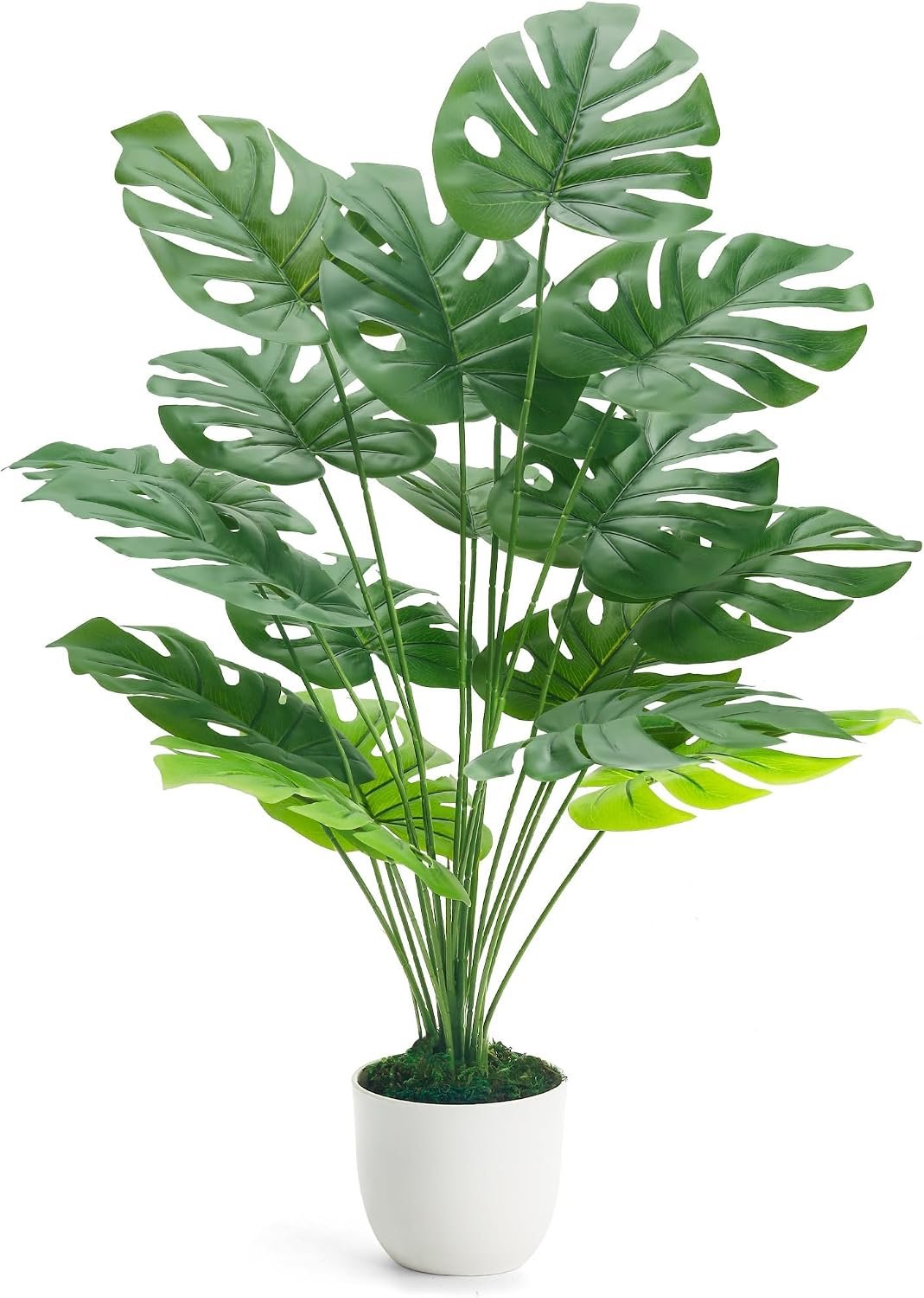 Der Rose 28″ Fake Plants, Monstera Floor Plant in White Pot for Home Decor