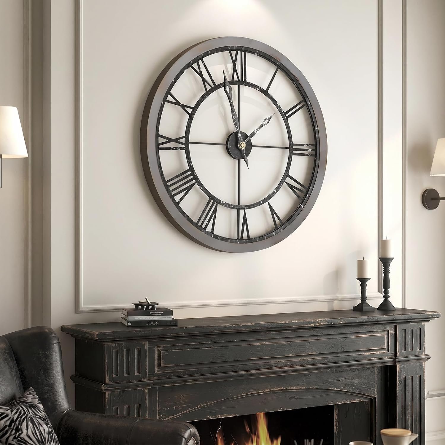 Cuspin 30 Inch Large Wall Clock Rustic Industrial Wood Frame Roman Numeral