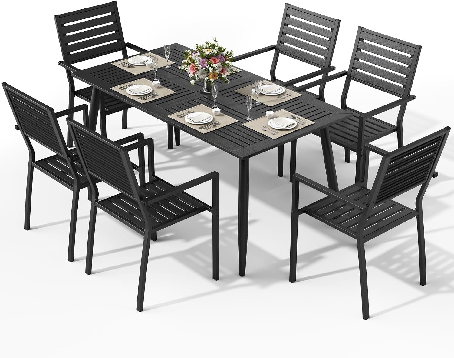 Pamapic 7-Piece HDPE Outdoor Dining Set, Black