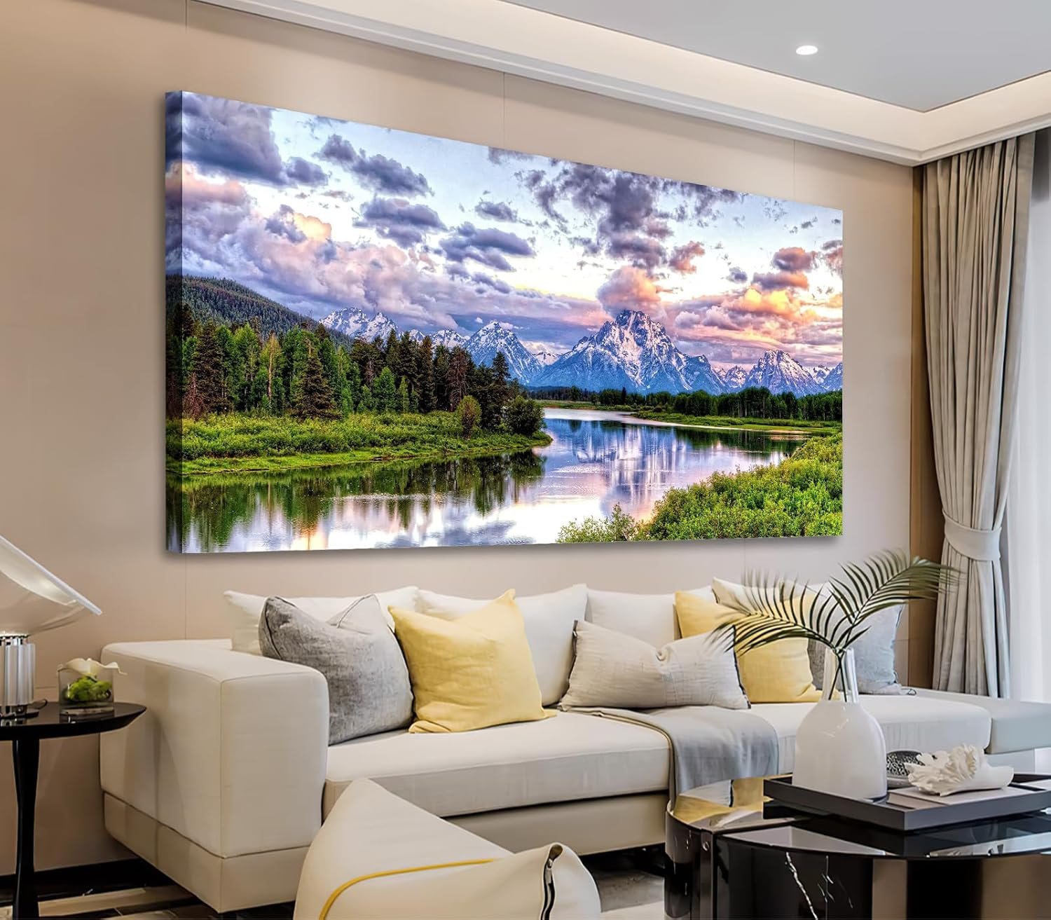 arteWOODS Landscape Canvas Wall Art Nature Picture Oxbow Bend Grand Teton National Park Modern Canvas Artwork River and Forest Contemporary Wall Art Large Size for Home Office Decoration 20″ x 40″