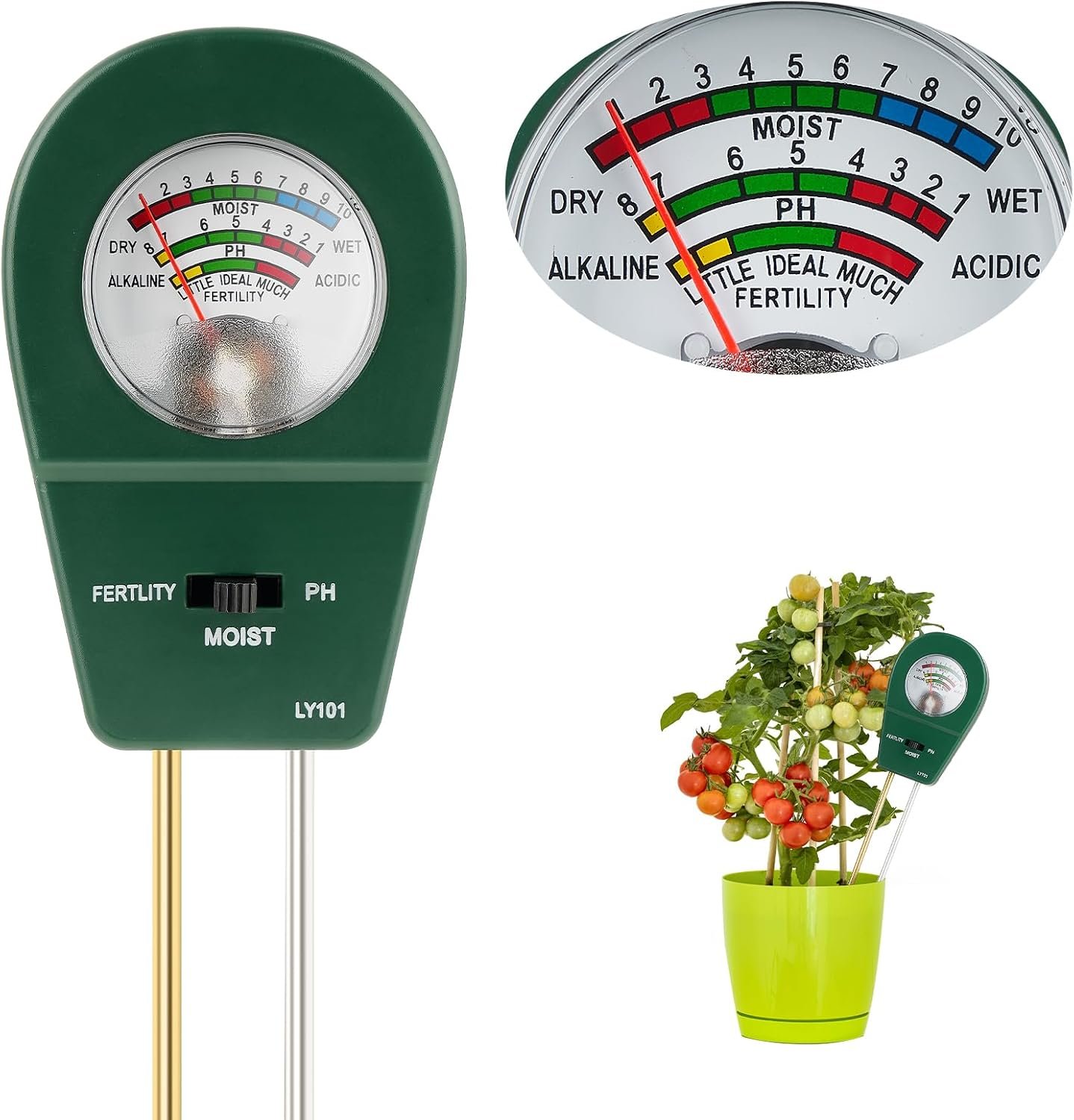 Adoric Soil Moisture Meter, 3-in-1 Soil pH, Moisture & Fertility Meter Soil Tester for Plants Battery-Free Garden Tool for Indoor & Outdoor Use, Accurate & Fast Response Soil Kit for Home Farm & Lawn