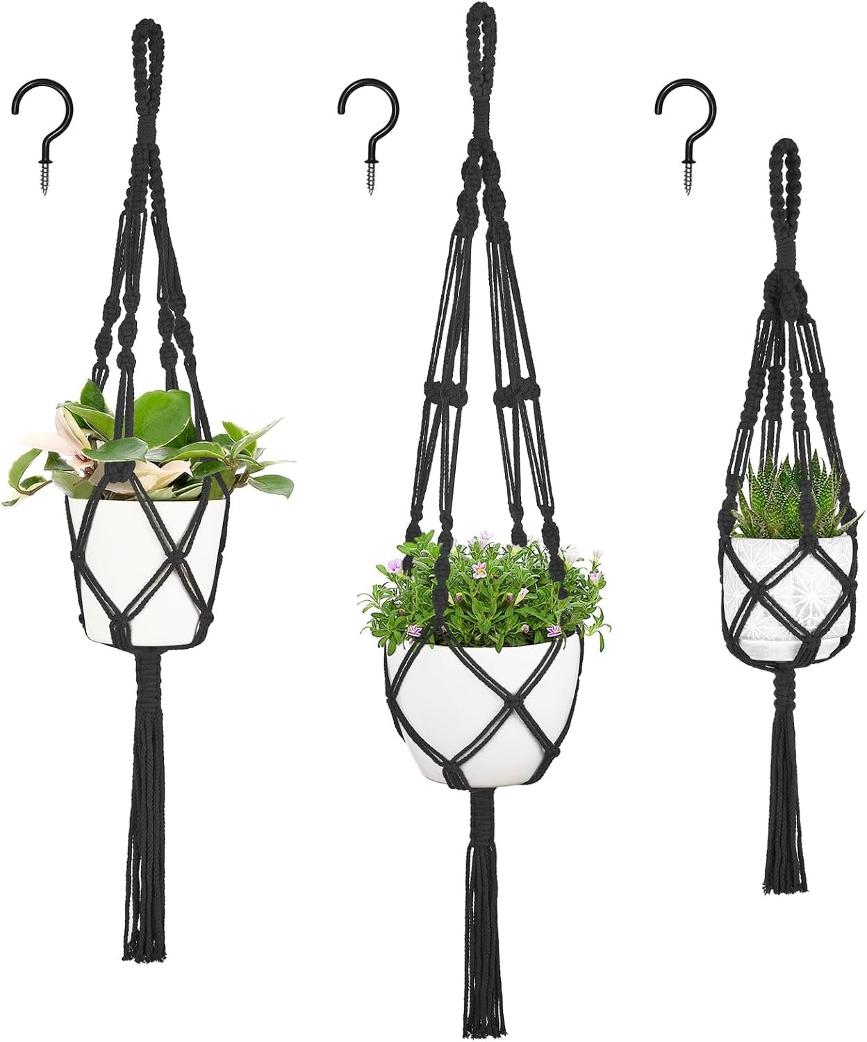 Mkono 3 Pack Macrame Plant Hanger, Hanging Planters for Indoor Plants Black