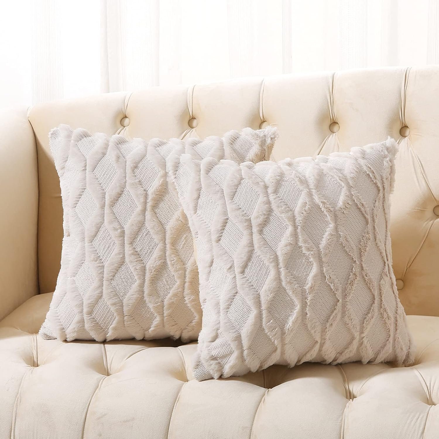 Volcanics Fall Faux Wool Beige Boho Throw Pillow Covers 20×20 in Set of 2