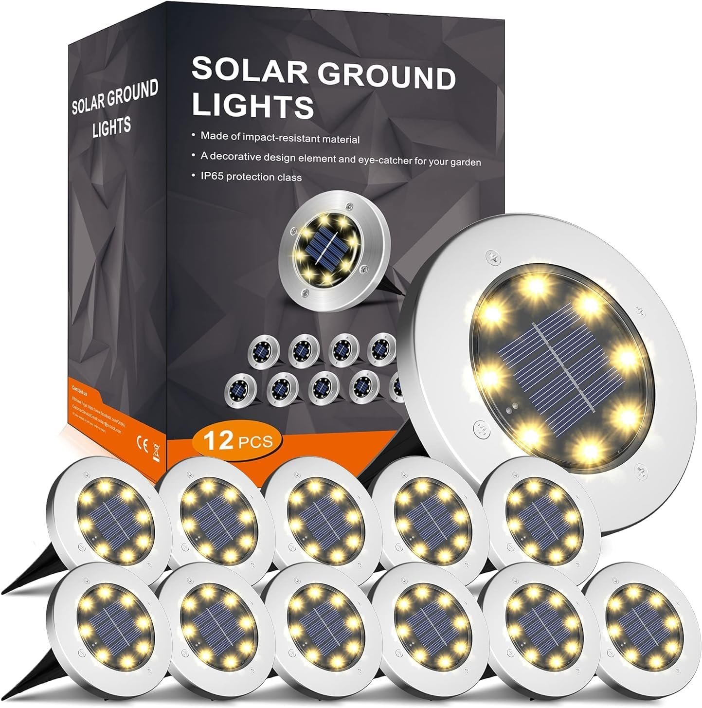 INCX Solar Lights Outdoor Waterproof, Warm White, 12 Pack Ground Lights