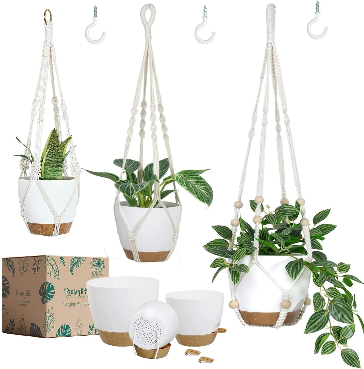 Bouqlife 3 Set Self Watering Hanging Planters for Indoor Plants