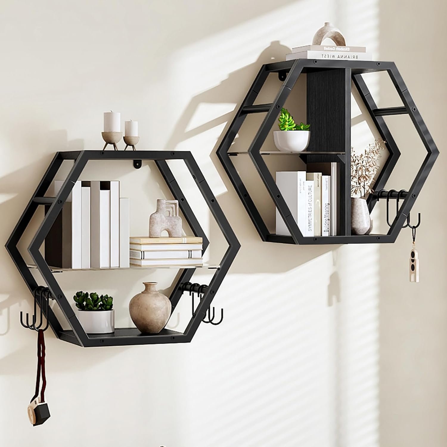 CHOEZON 18.9 inch Gaming Floating Shelves, Hexagon Shelves, Set of 2