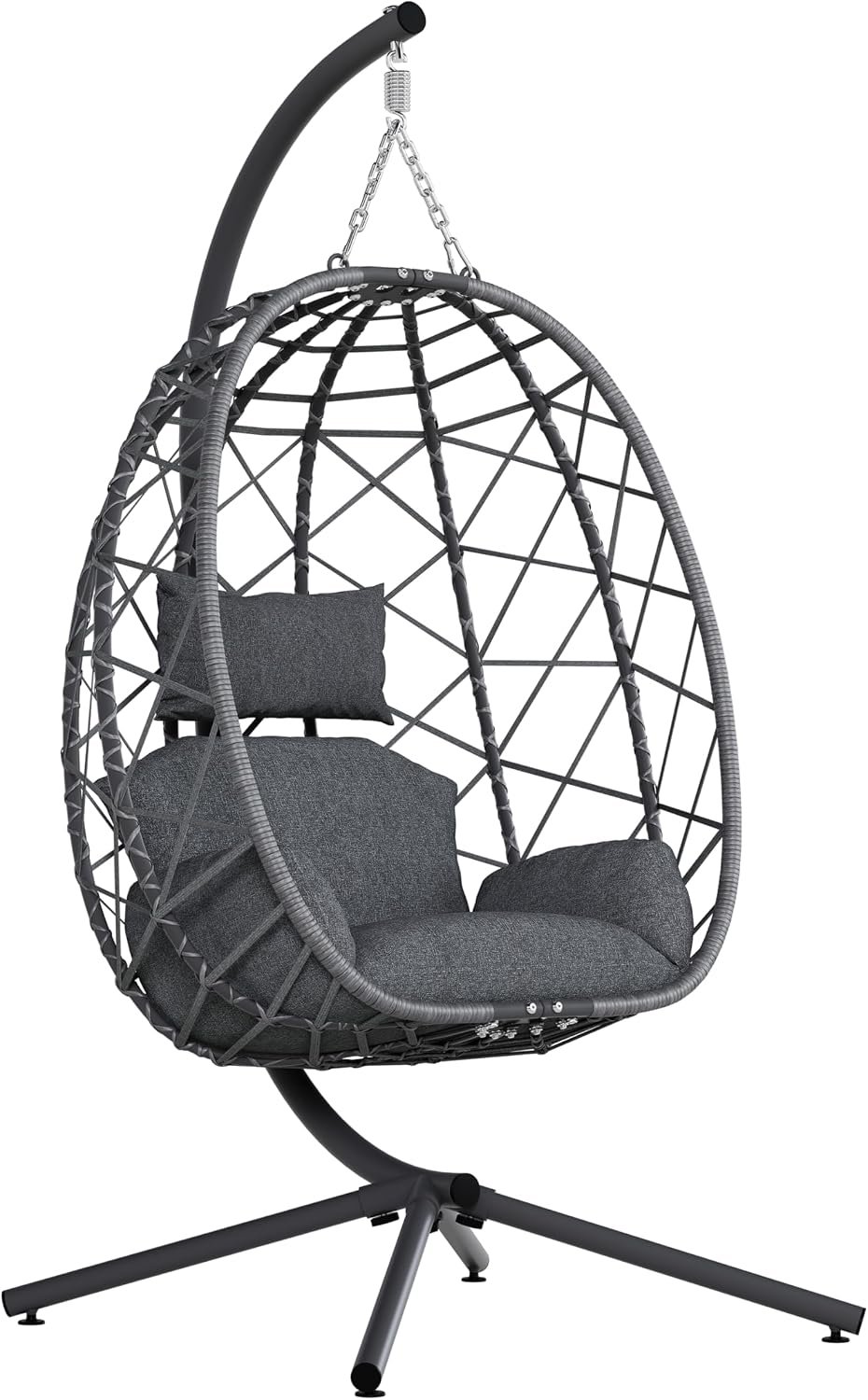 SWITTE Hanging Egg Chair with Stand Outdoor, Wicker Patio Swing, Grey