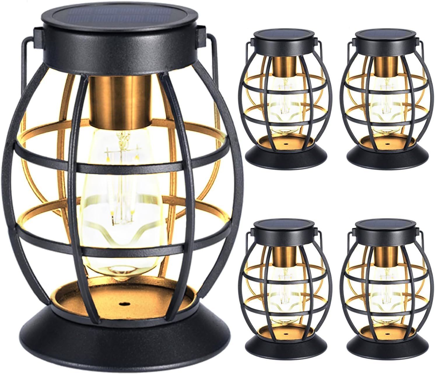 LeiDrail Solar Lanterns Outdoor, Hanging Metal Lights, Dual LED, 4 Pack