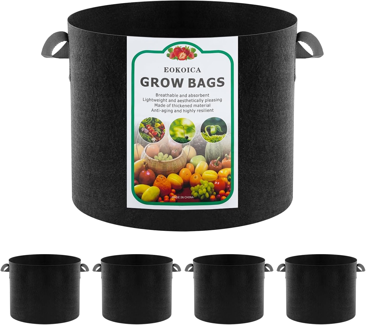 5-Pack 10 Gallon Grow Bags, Thickened Aeration Fabric Pots