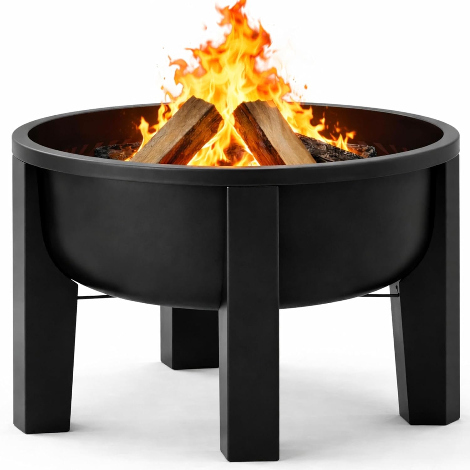 Fire Chief Wood Burning Fire Pit with Tabletop Lid – Modern Outdoor Metal Fire Pit for Patio & Backyard – Premium Heavy Duty Fire Pit Bowl with Multi-Use Side Table (Modern Bowl)