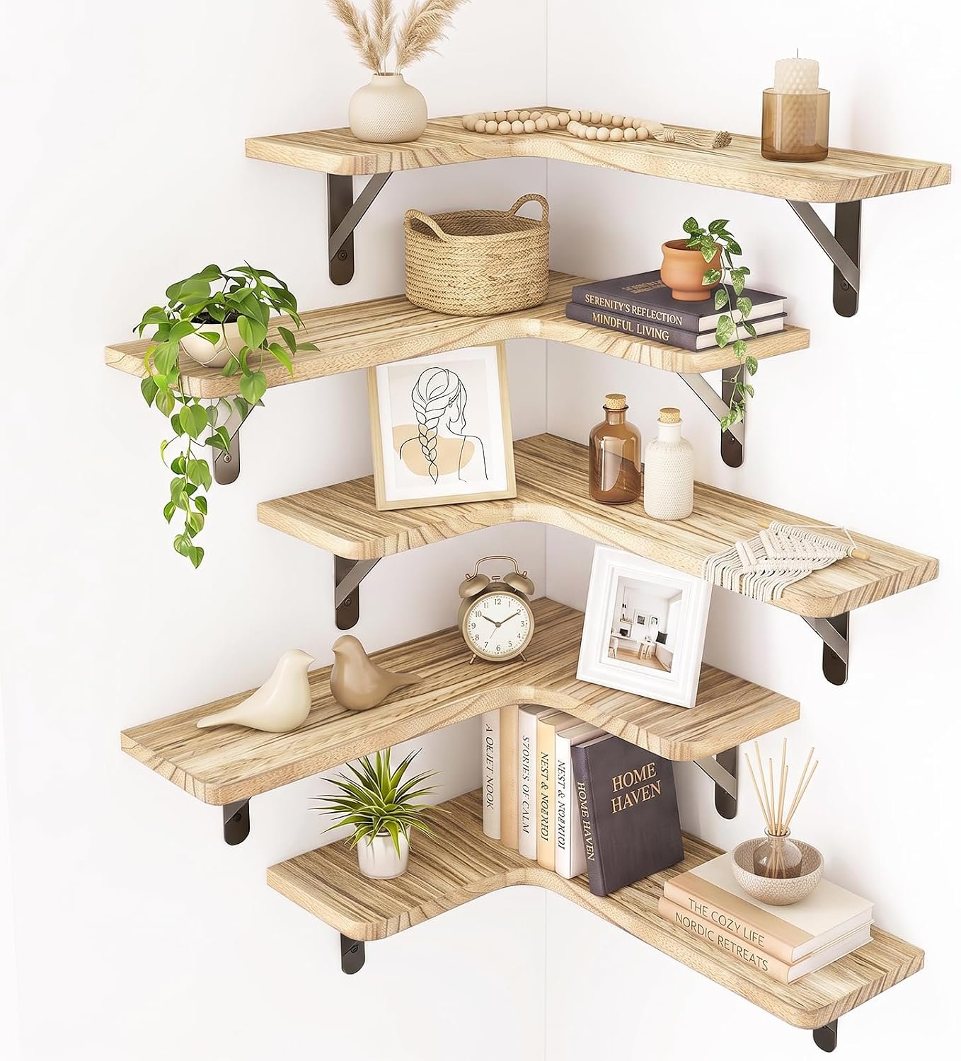 Fixwal Conner Shelves Wall Mounted for Decor, Carbonized Black 5pcs