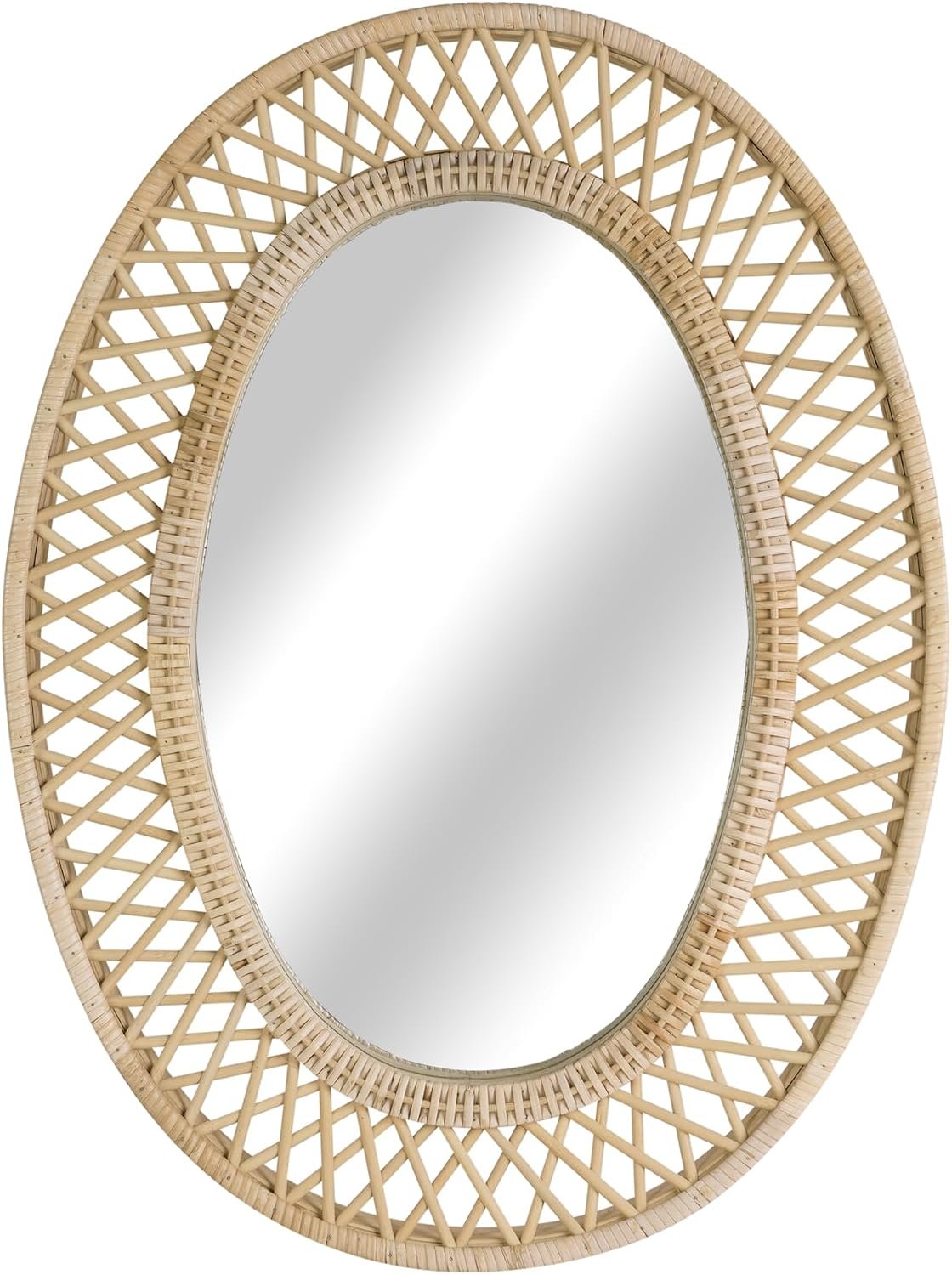 Oval Rattan Wall Mirror – 24×32 Inch Boho Elegance with Woven Frame, Decorative Mirror for Bathroom Vanity Entryway Living Room