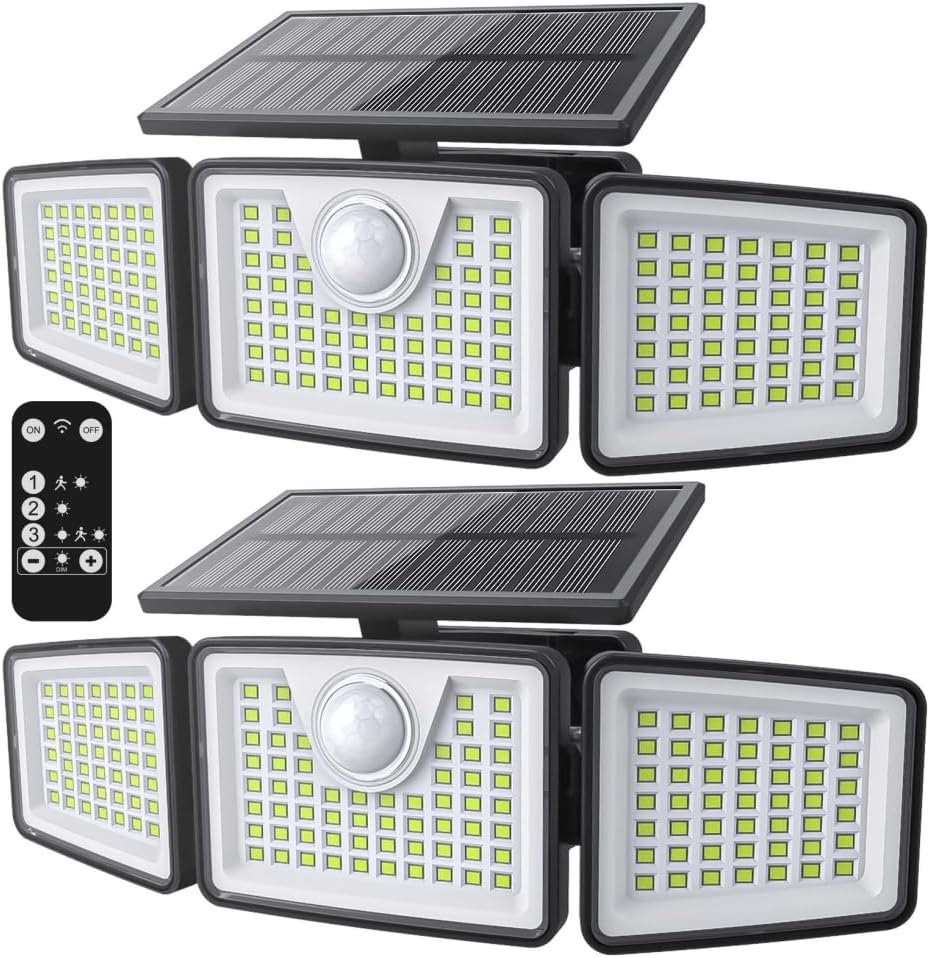 daphino 2500LM Solar Lights, Motion Sensor Outdoor Lights, 3-Head, 2 Pack
