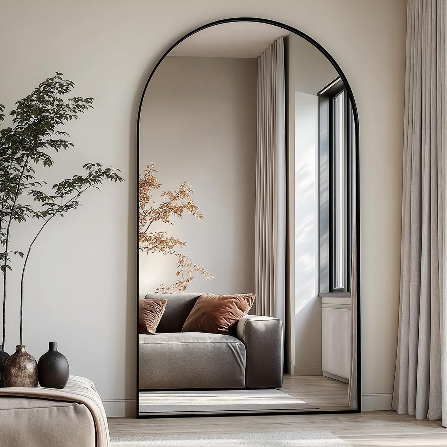 Dewfig Arched Full Length Mirror, 76″x34″ Large Floor Mirror, Black