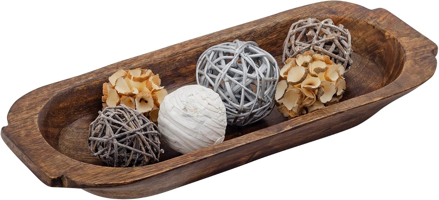 Mie Creations 16” Large Wooden Dough Bowl for Decor, Rustic Centerpiece