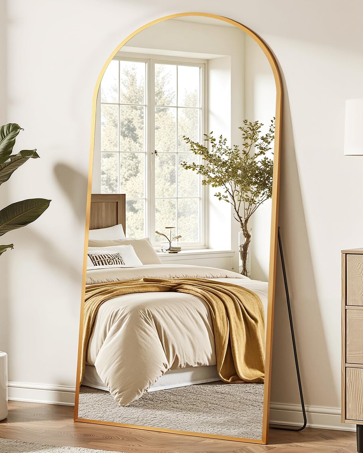 Suidia 58″ x18” Arched Full Length Floor Mirror, Gold Full Body Mirror