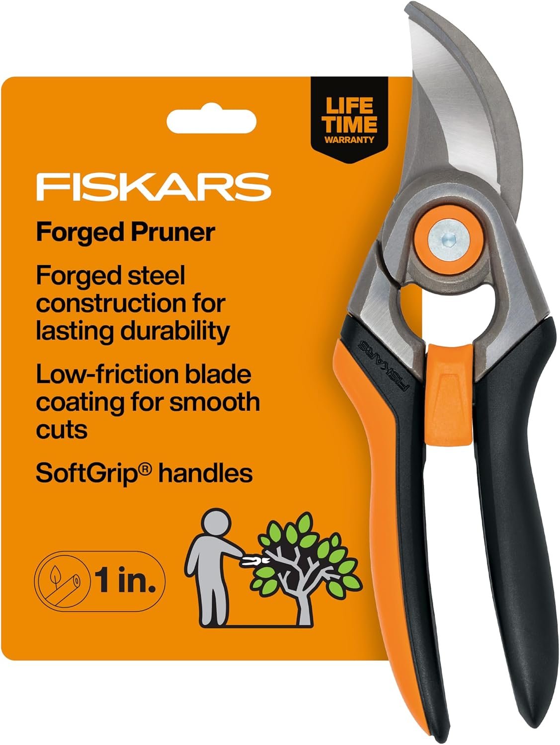 Fiskars Forged Steel Bypass Pruning Shears, 1″ Cut Capacity Garden Clippers