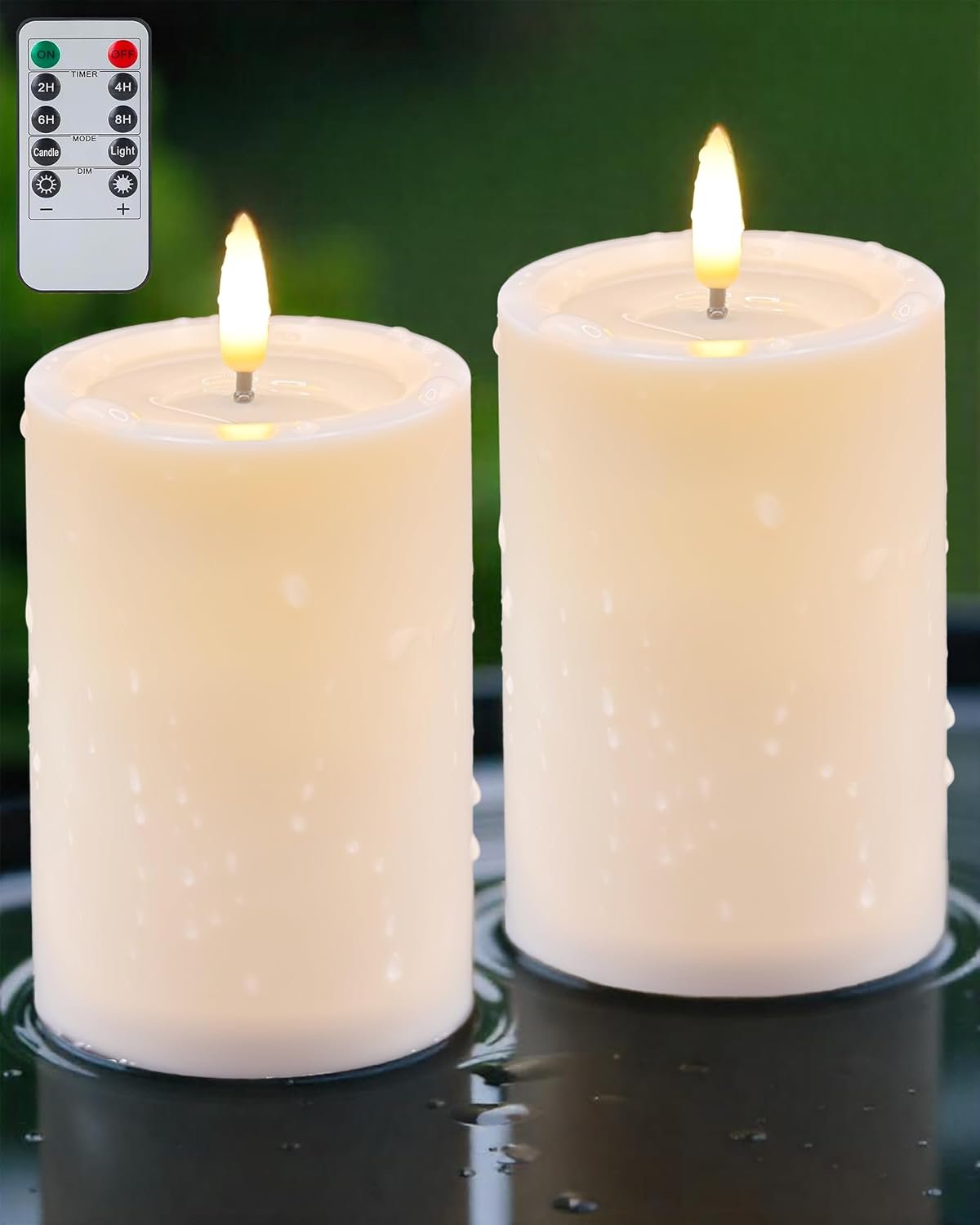 Gmnee 3″x4″ Outdoor Waterproof Flameless Candles with Remote Timers Battery