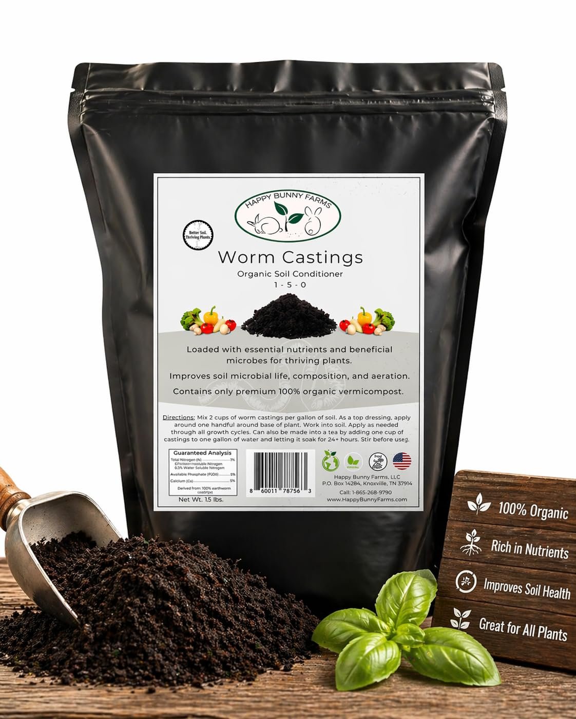 Worm Castings for Plants, 1 QT (1.5lbs). Organic Soil Rebuilder and Plant Fertilizer.