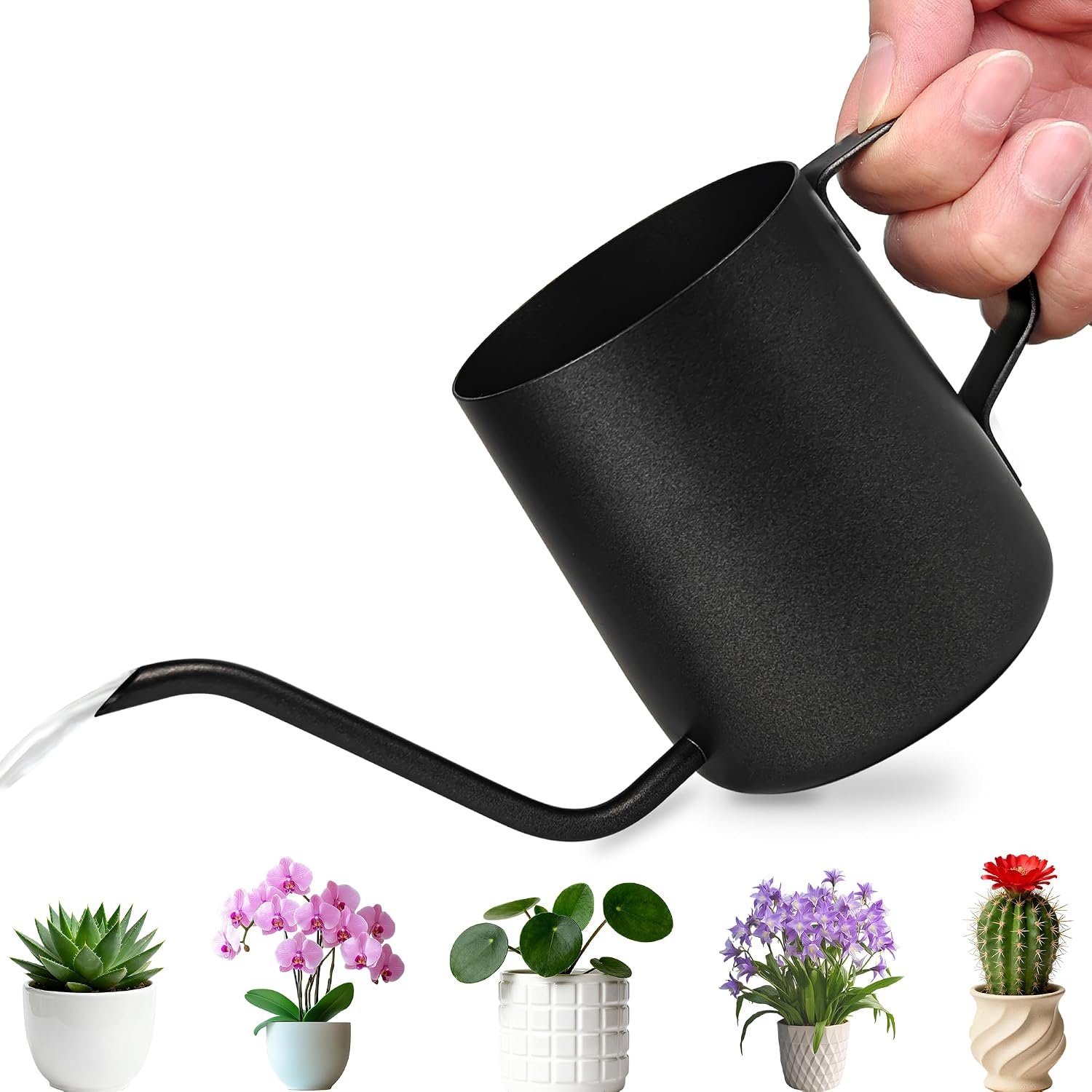 Small Metal Watering Can for Indoor Plants – 12oz Long Spout Pot for Succulents, Orchids & Seedlings – Stainless Steel with Teflon Coating (350ml/12oz)