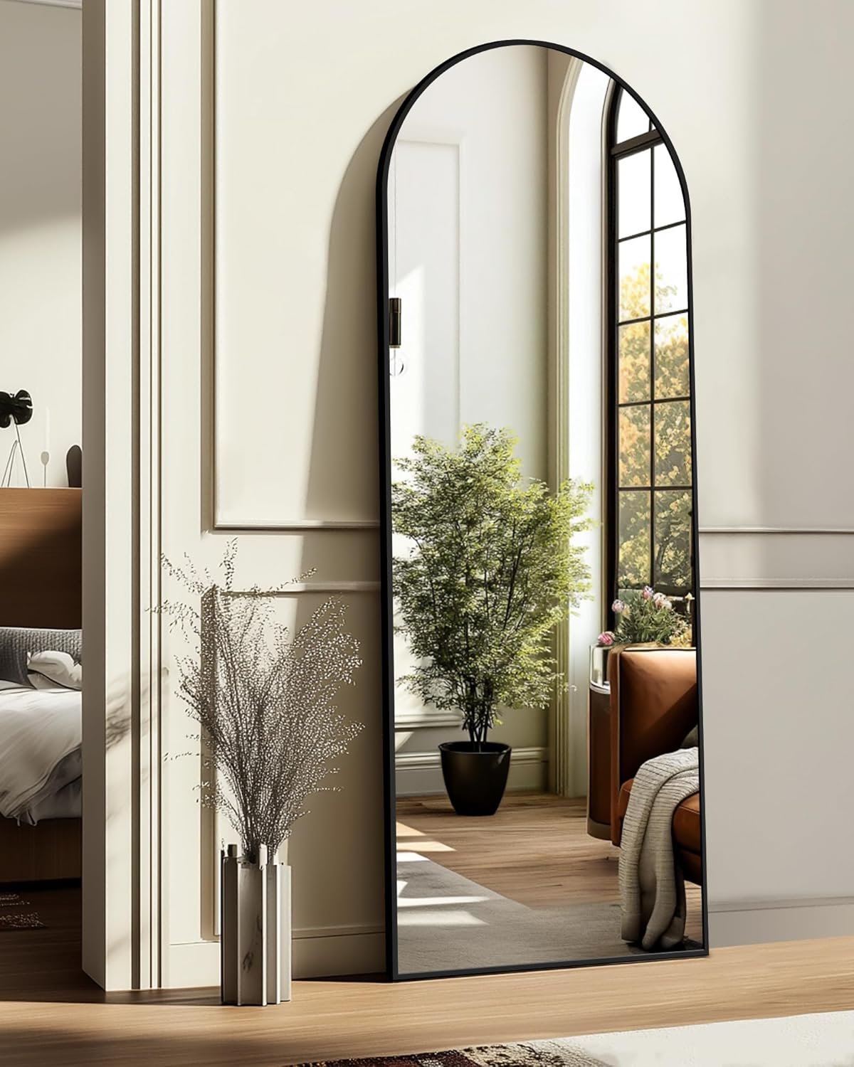 Arched Full Length Mirror, 56″x15″ Standing Body Mirror for Wall, Black