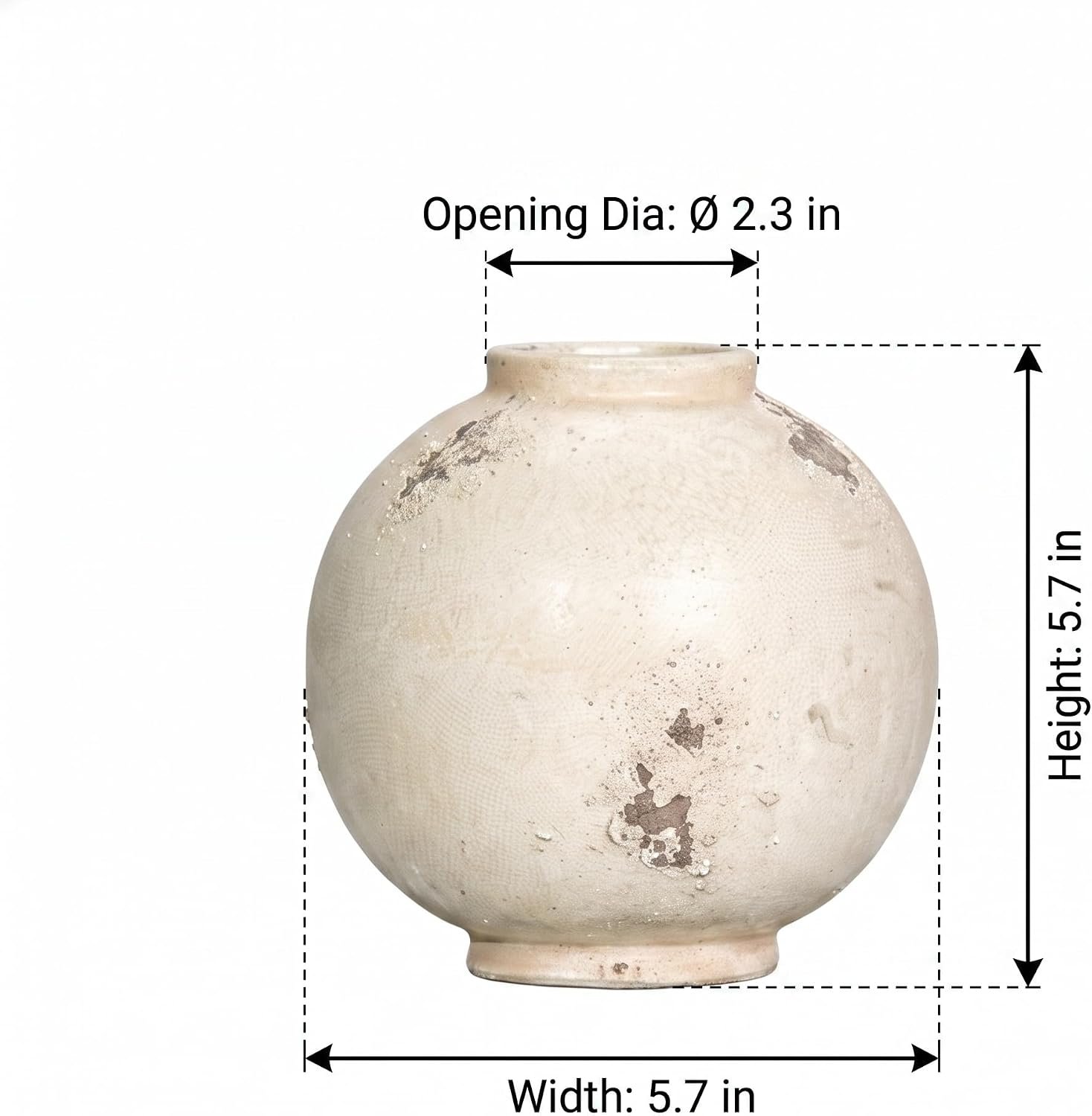 Rustic Ceramic Vase, 5.7 Inch, Round Pottery, Small