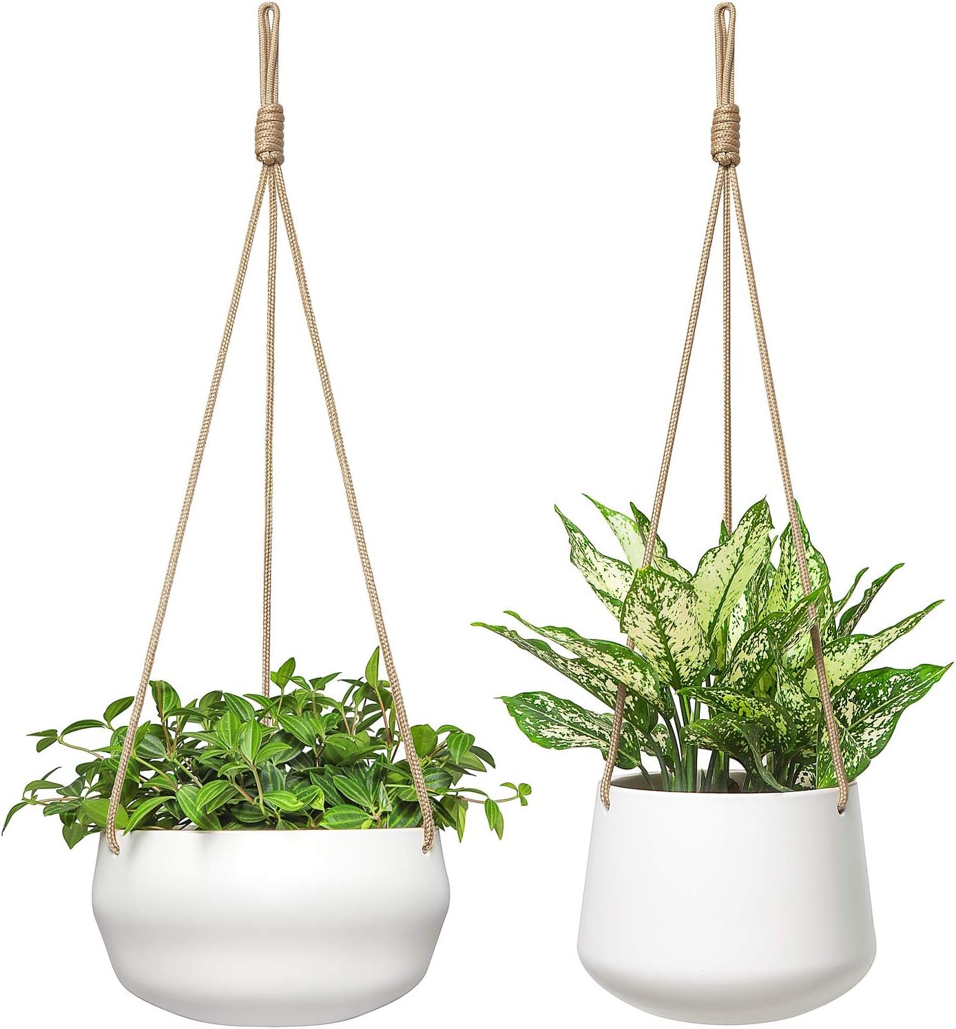 Mkono Ceramic Hanging Planters for Indoor Plants, 8″ Shallow & 6″ Deep 2Pcs