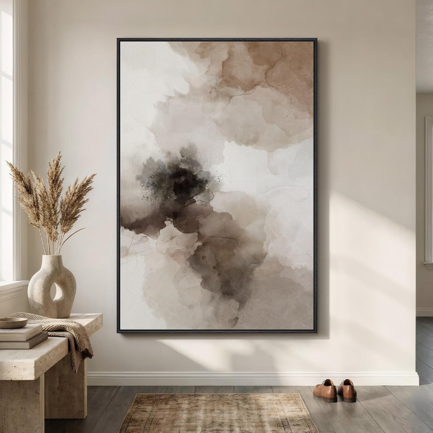 Extra Large Framed Brown Beige Abstract Wall Art for Living Room, 40×60 In
