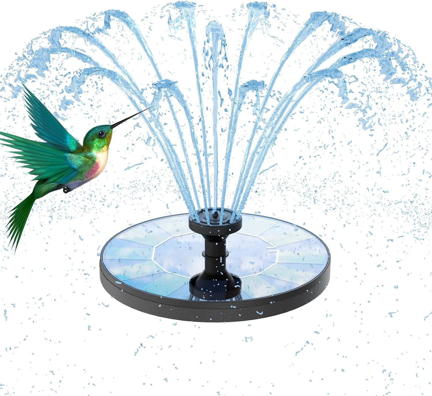 AMZtime Solar Fountain, Upgraded Solar Bird Bath Fountains with 6 Nozzles