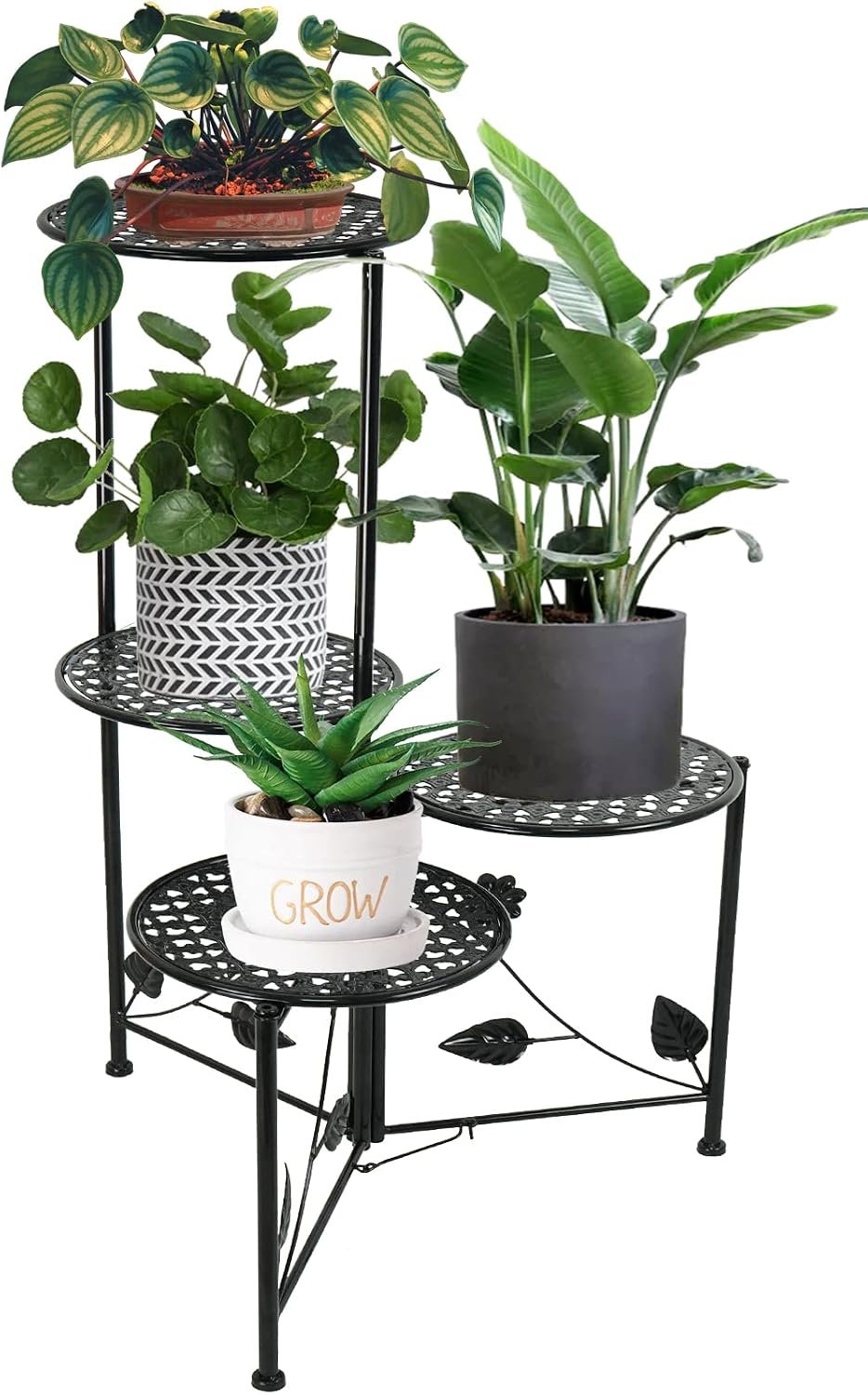 NAKUPE Plant Stand Indoor Outdoor, 4 Tier Metal Corner Flower Shelf, Black