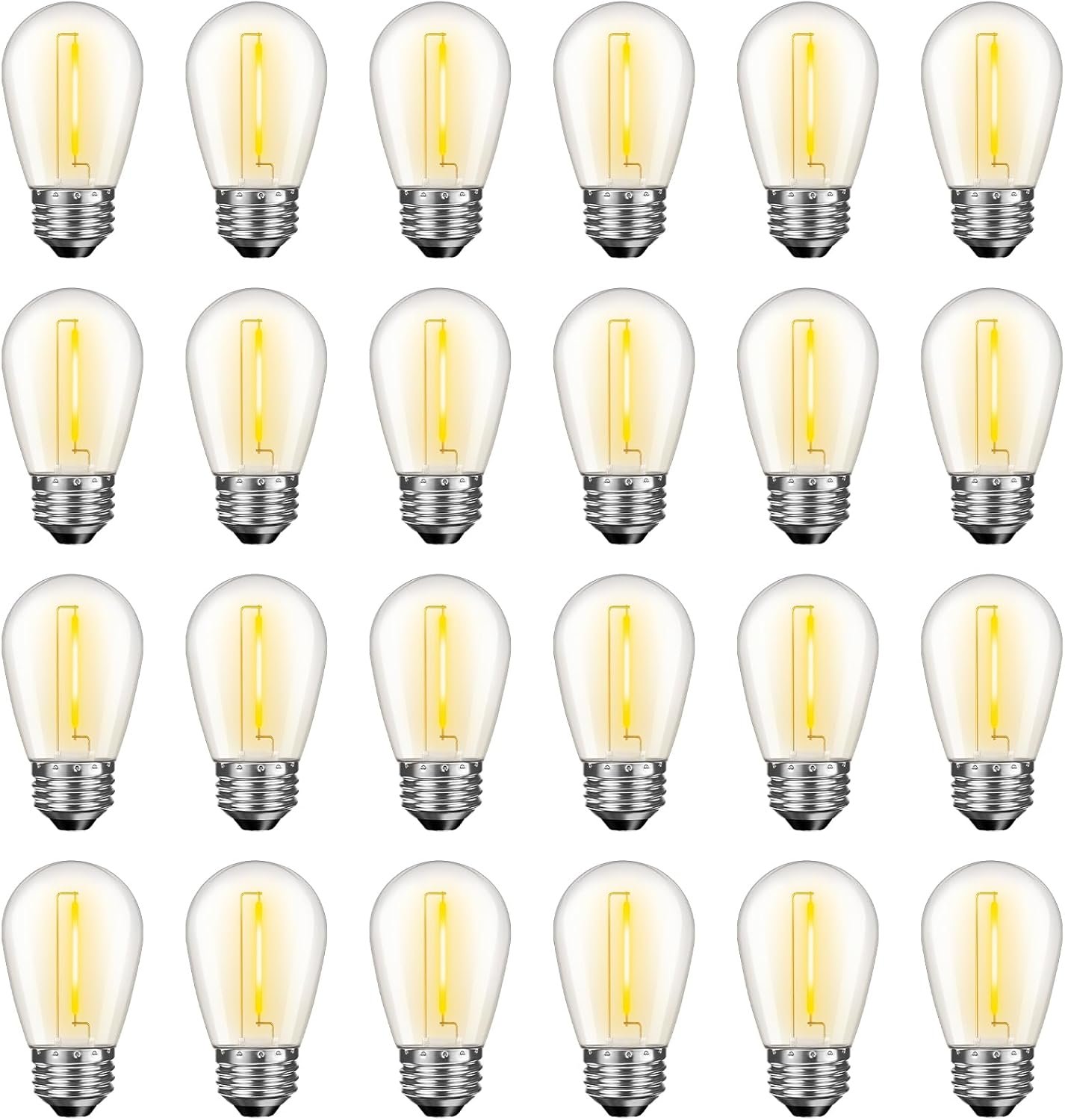 GvvooHome 24 Pack LED S14 Replacement Light Bulbs, Waterproof 1W Vintage Edison Bulbs for Outdoor Patio Backyard String Lights, Dimmable, E26 Regular Medium Screw Base, 2200K Warm White