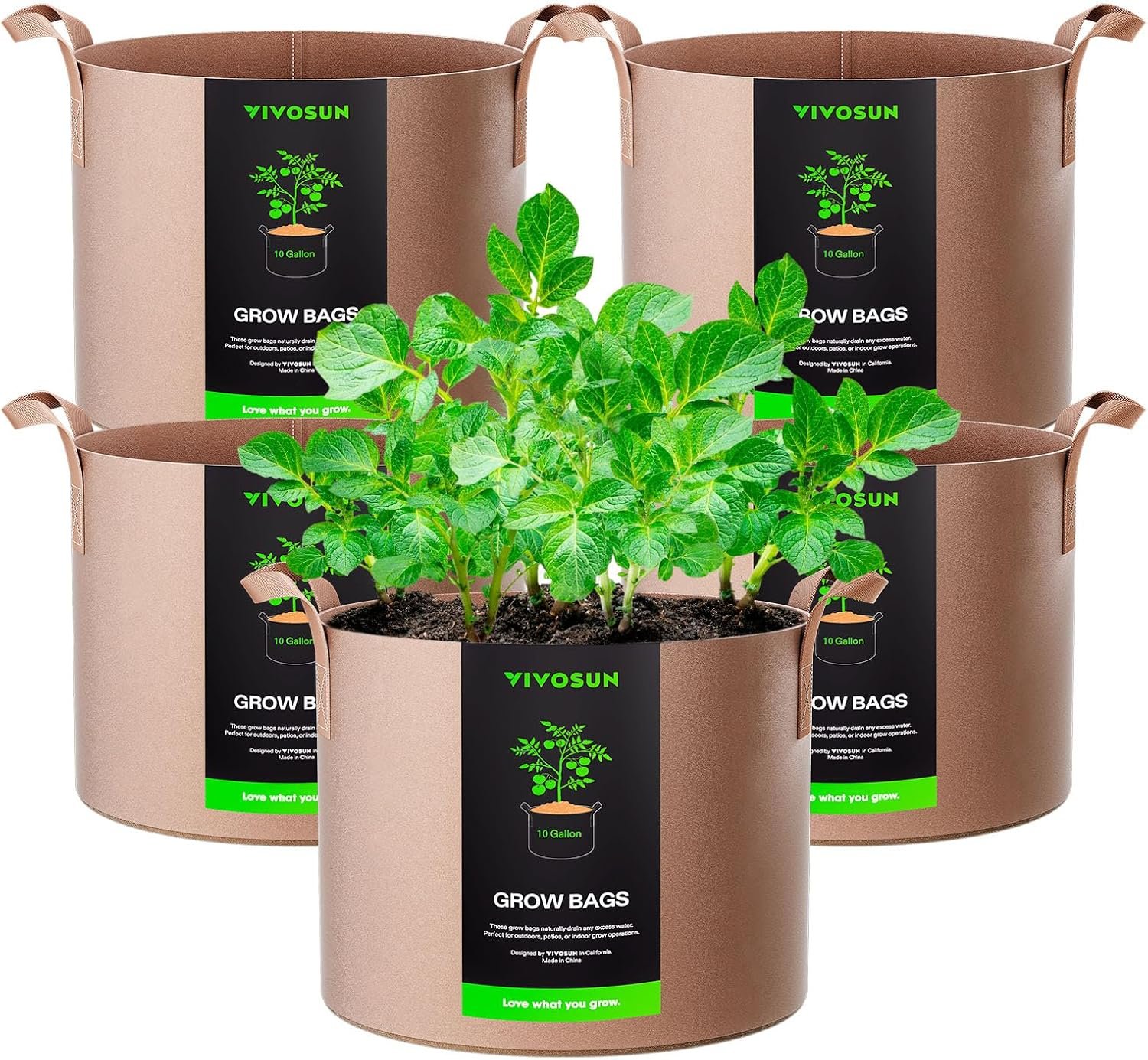 VIVOSUN 5-Pack 10 Gallon Plant Grow Bags Fabric Pots with Handles