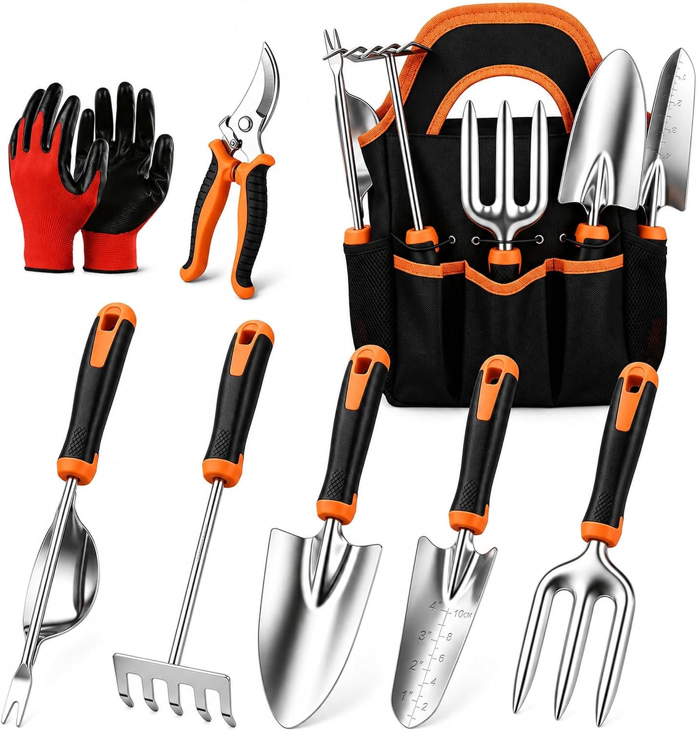 Joyfair Gardening Tools, 8 Pcs Stainless Steel Heavy Duty Garden Tool Set