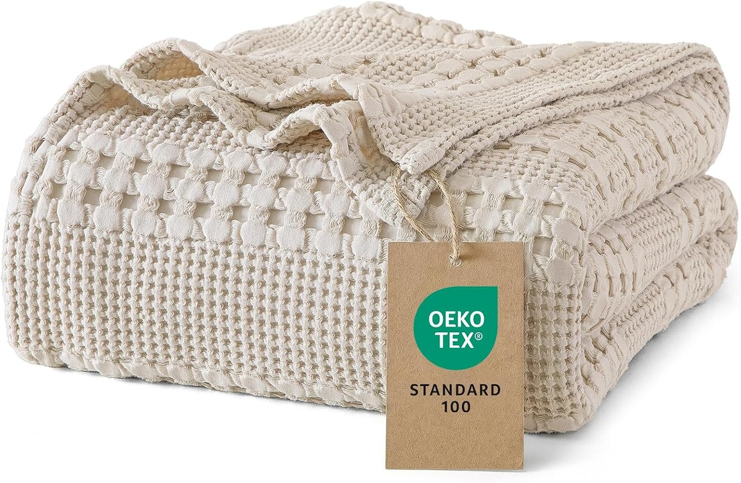 PHF Lightweight 100% Cotton Waffle Blanket for Bed, Queen, Light Taupe