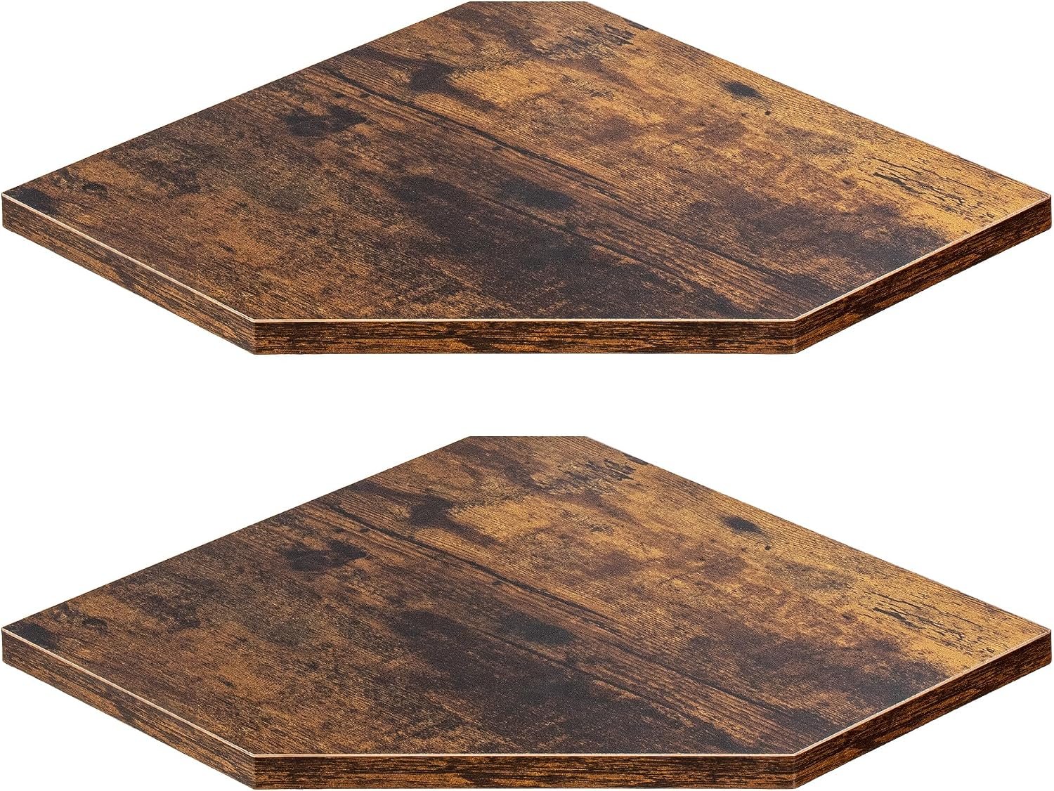 Fun Memories Corner Shelf Wall Mount, Floating Corner Shelves, Set of 2 Corner Wall Shelf Organizer, Rustic Wood Wall Storage Display Shelves for Living Room Bedroom Bathroom Kitchen, Rustic Brown