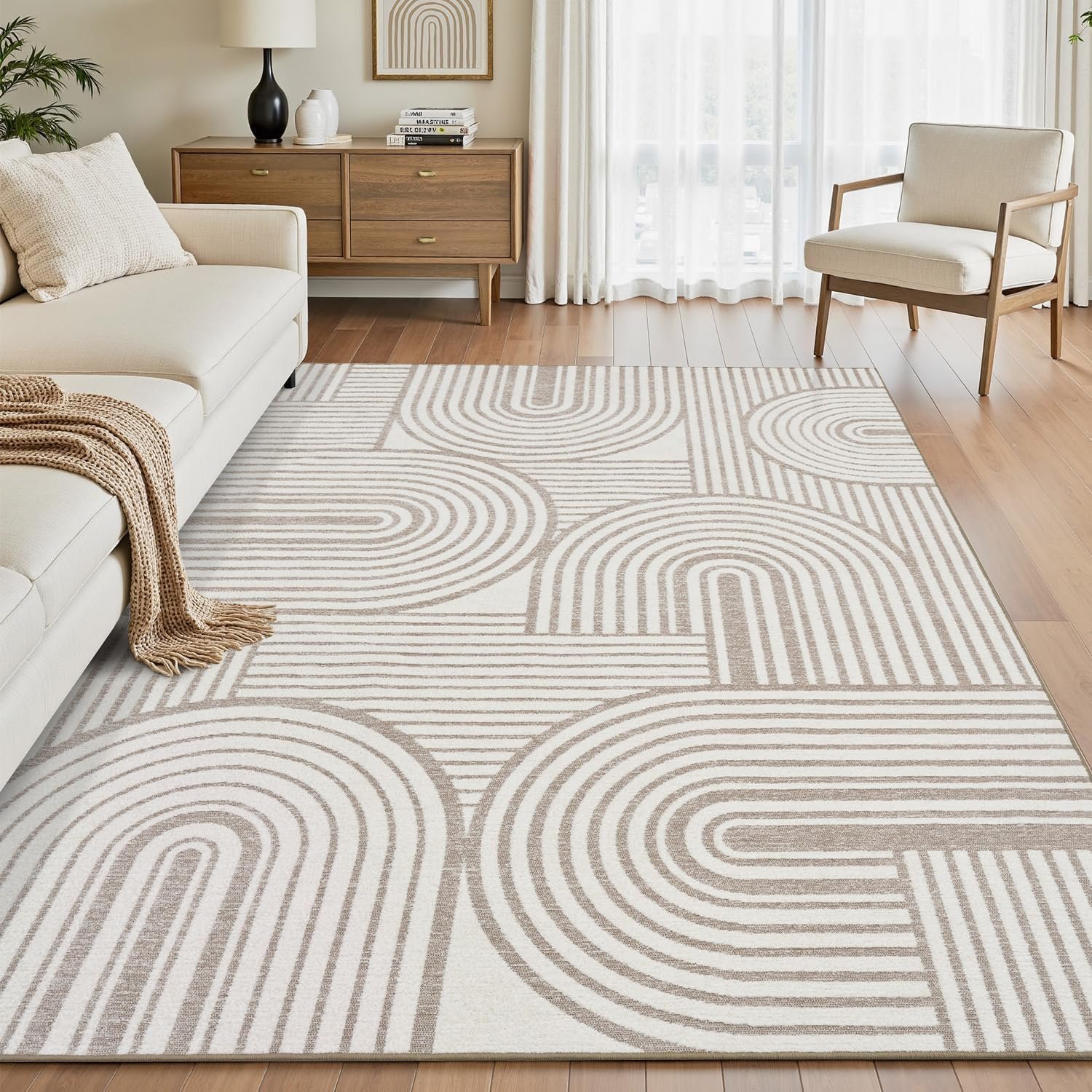 Beige Neutral 5×7 Area Rugs Textured Tufted Rugs for Living Room Bedroom Rug-Carpet Cream Ivory Washable Geometric Moroccan Modern Rug
