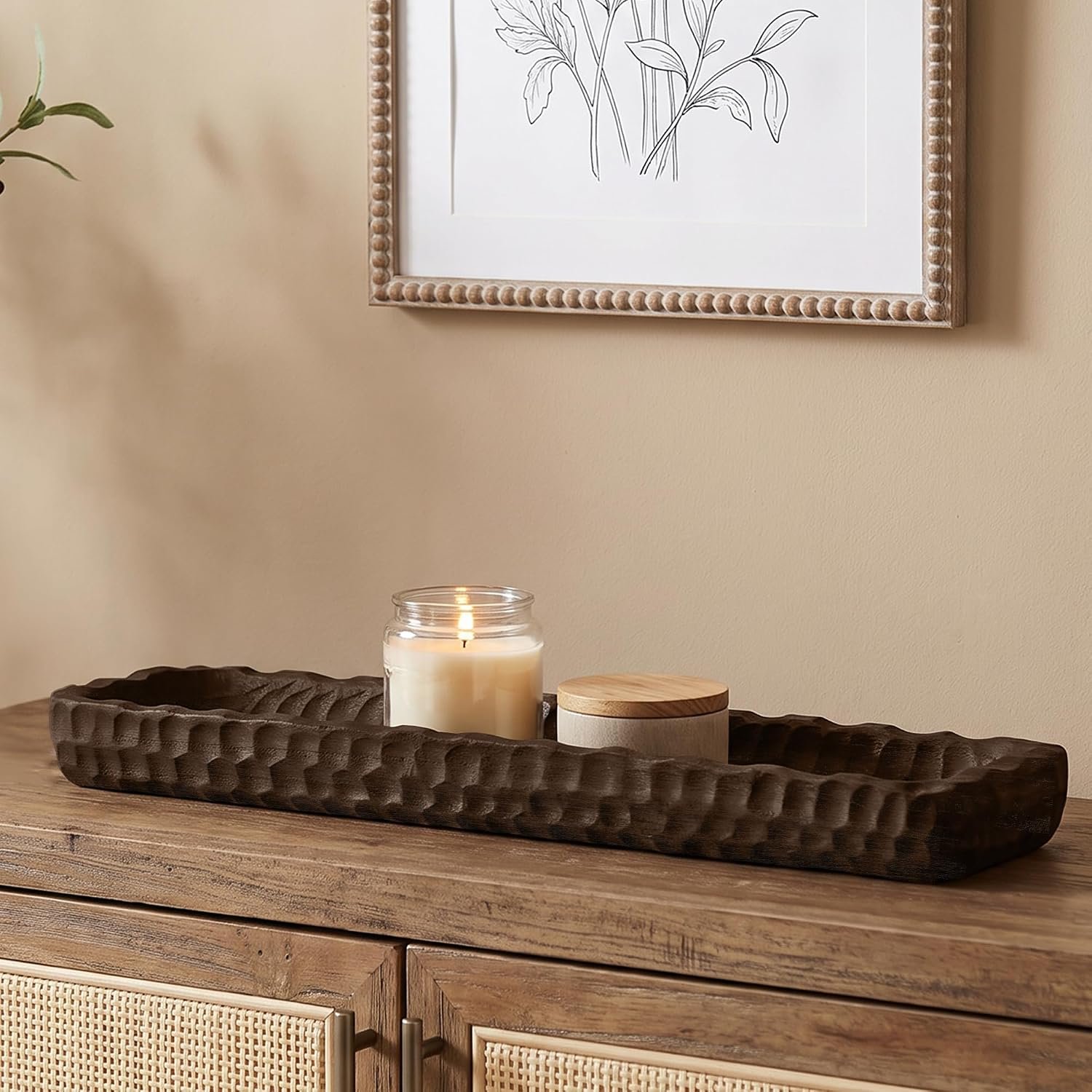 Oakrain Large Wood Dough Bowl, 30″ Extra Long Rustic Decorative Bowl, Brown