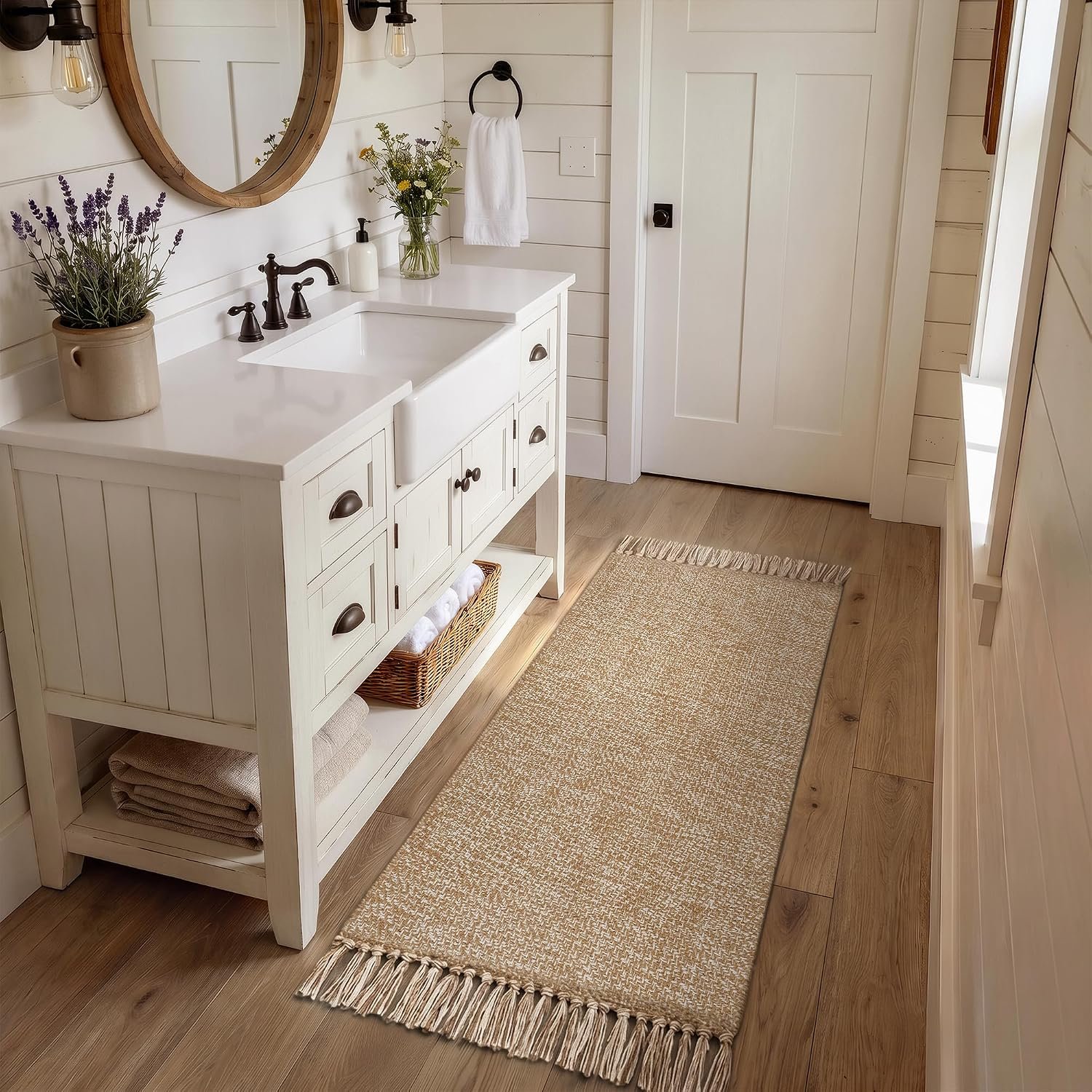 Collive Bathroom Runner Rug, 2′ x 5′ Modern Farmhouse Kitchen Rugs