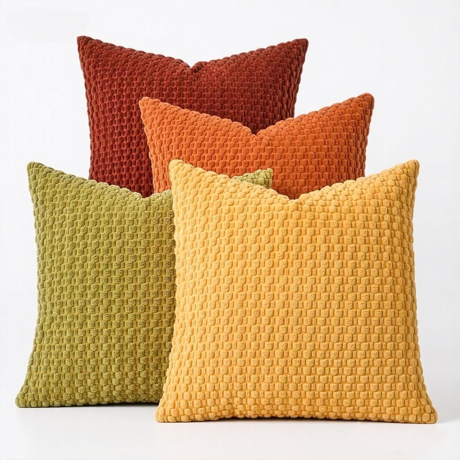 ZONYO Throw Pillow Covers 18×18 Set of 4, Soft Bubble Texture Corduroy Decorative Pillows, Fade Resistant Washable Cushion Covers for Couch Sofa Bed, Boho Farmhouse Living Room Outdoor Fall Decor