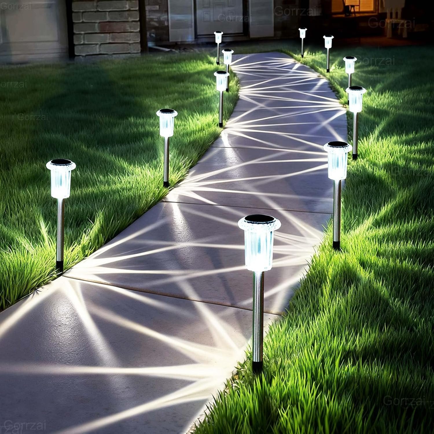 10 Pack Solar Pathway Lights Outdoor Waterproof, Cool White LED