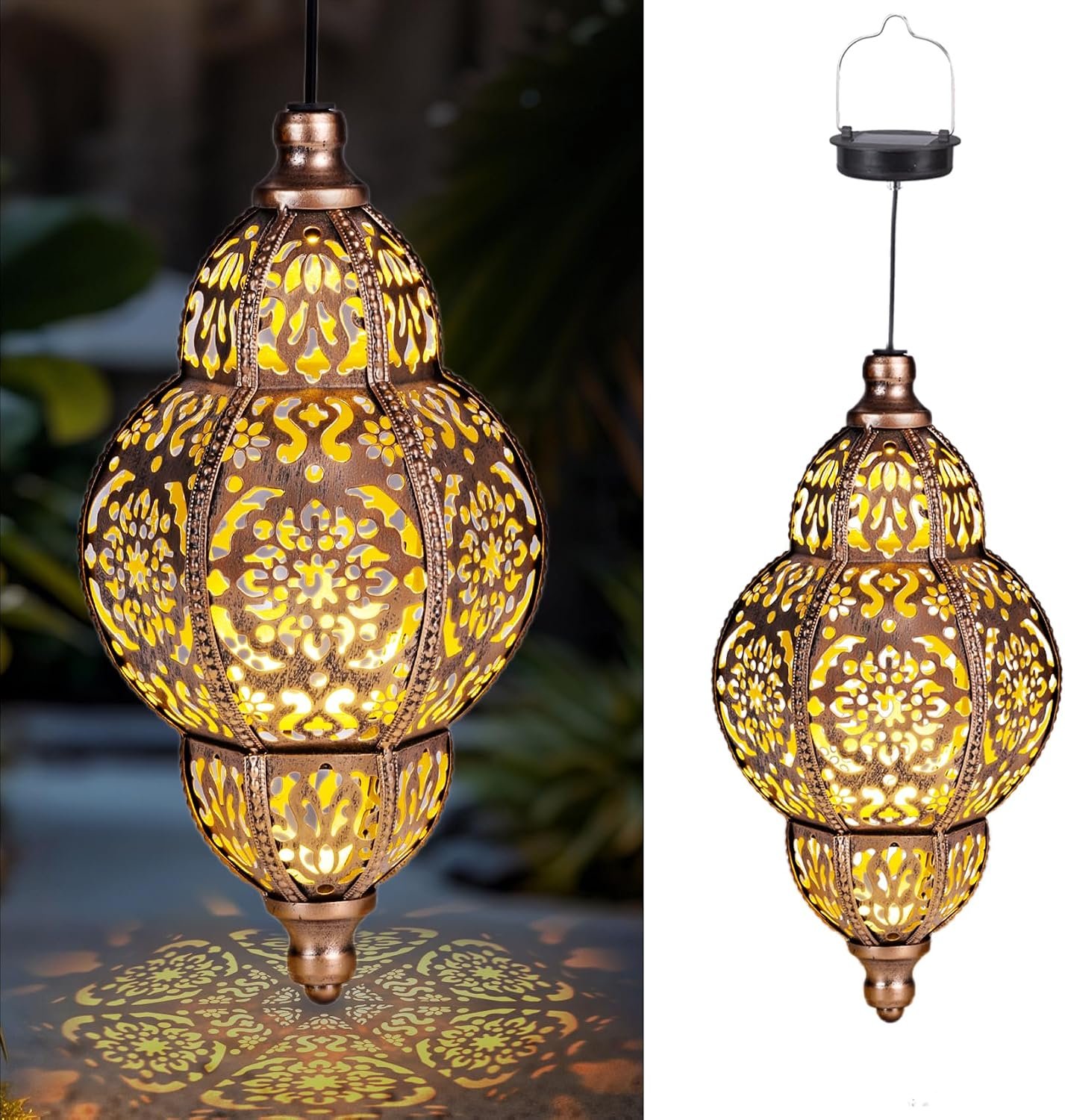 Solar Lanterns,Outdoor Garden Decor Solar Lantern Metal Moroccan Chandelier Gardening Decorative,Outside Hanging Lights Christmas Decorations for Gazebo Patio Yard Tree Ornaments Mother’s Day Gifts