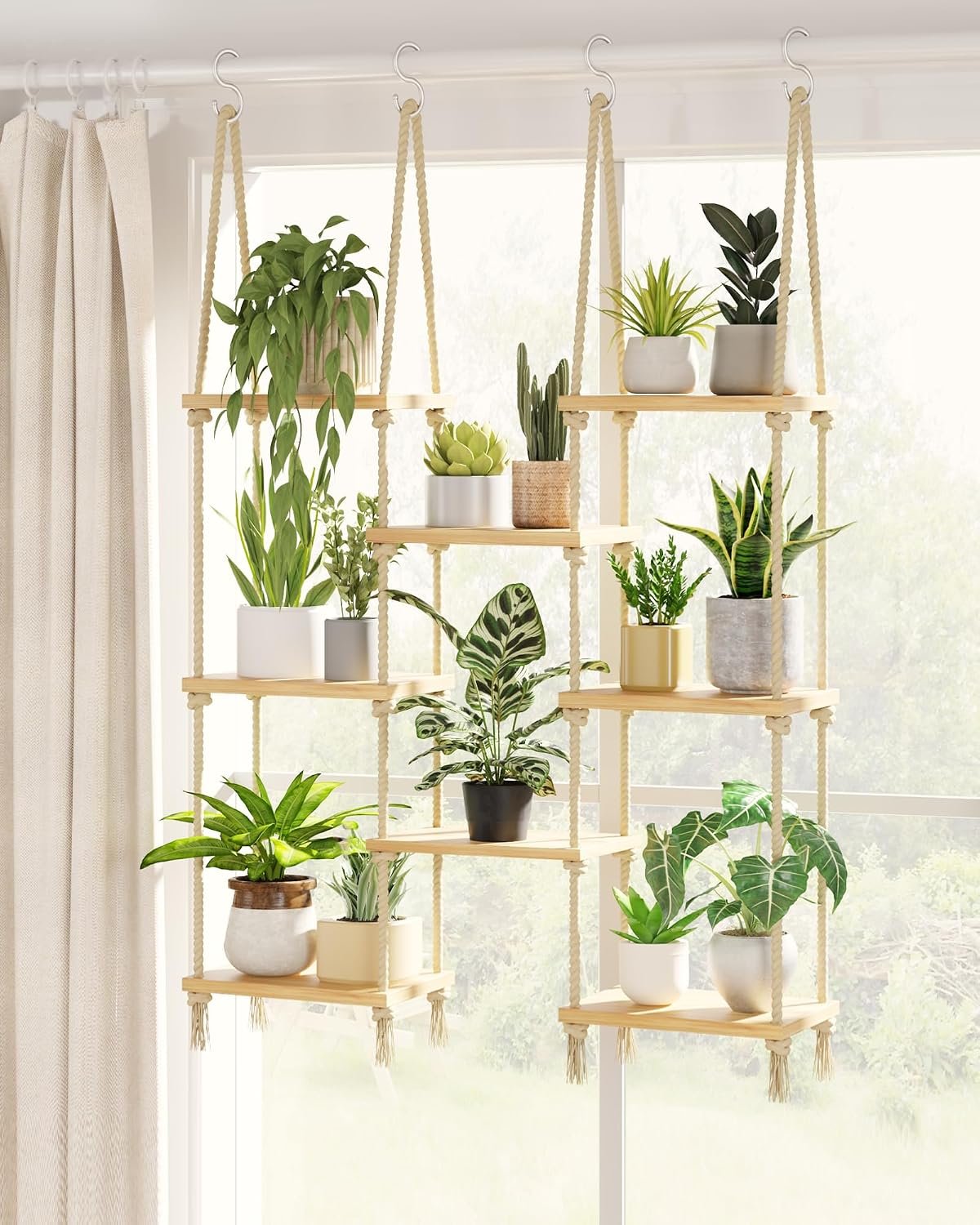 Bamworld Hanging Shelves 8Tiers Plant Hanger Indoor Window Plant Shelves