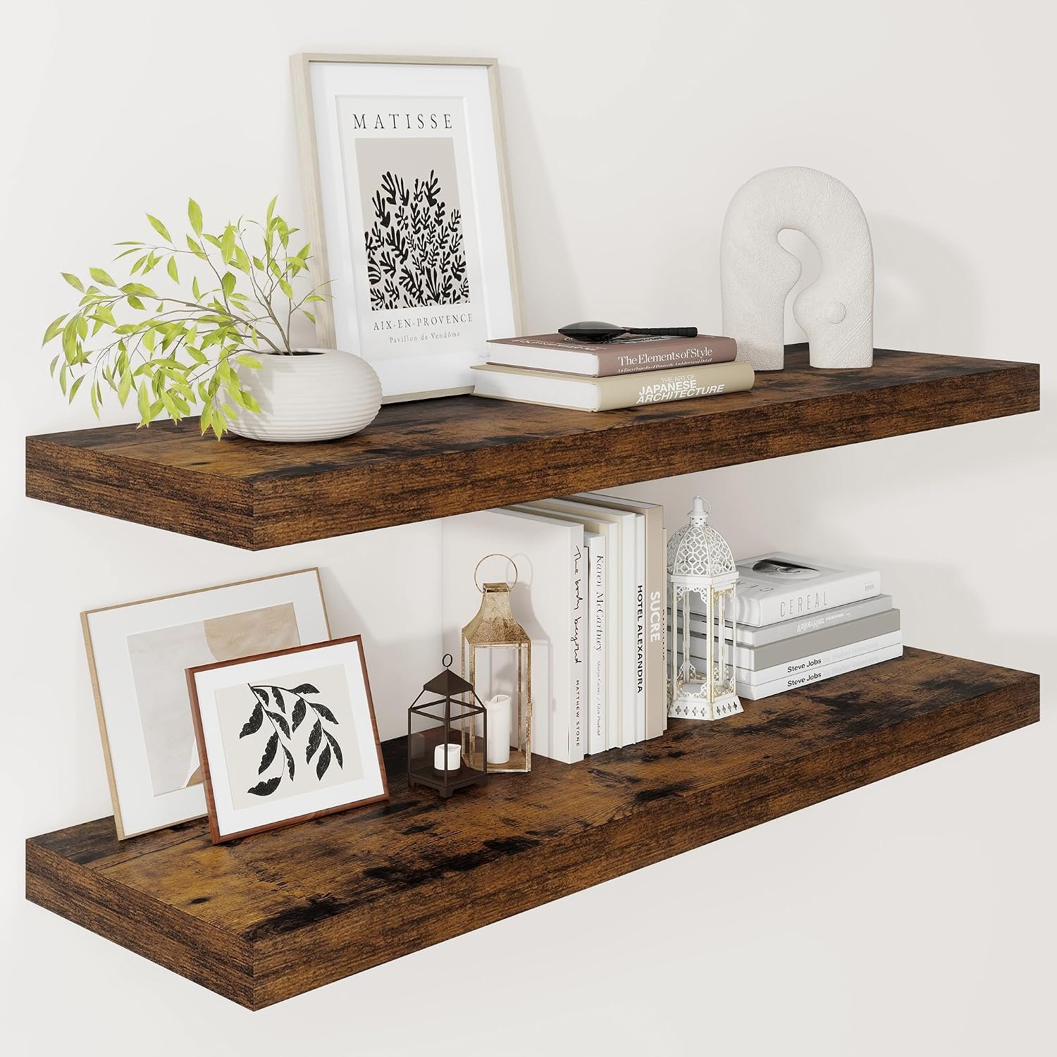 Vivelove 12 Inch Deep Floating Shelves 36” Set of 2, Rustic Brown