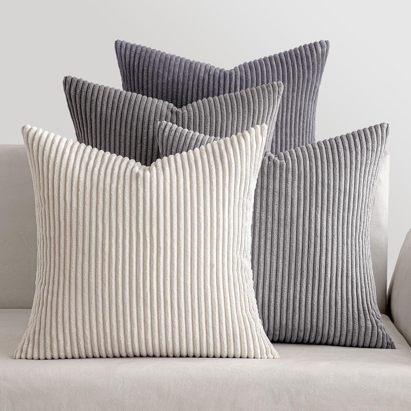 MIULEE Soft Corduroy Decorative Throw Pillow Covers Neutral Grey 18×18