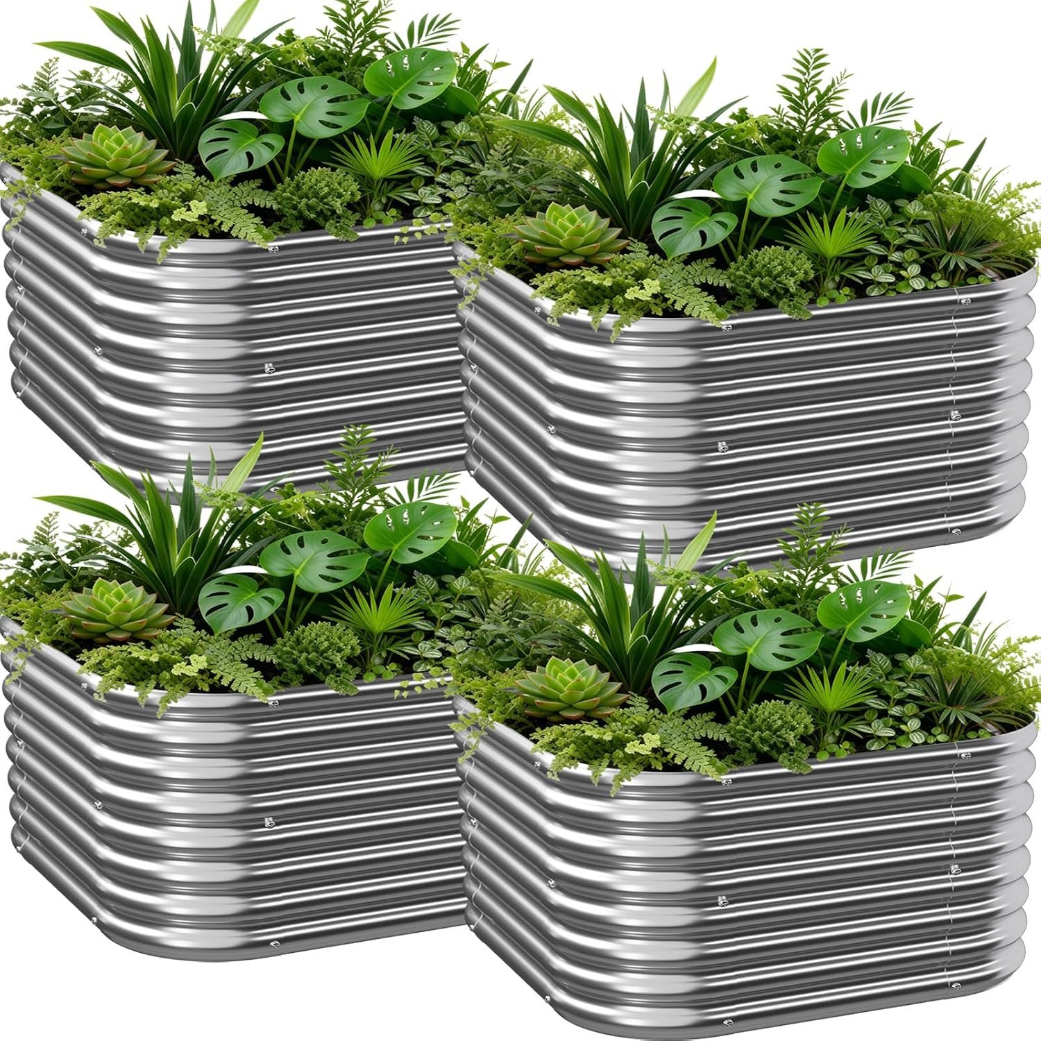 4 PCS Galvanized Raised Garden Bed Outdoor, Metal Garden Bed for Vegetables, Above Ground Garden Box for Flower, Steel Raised Beds for Gardening – 2FT