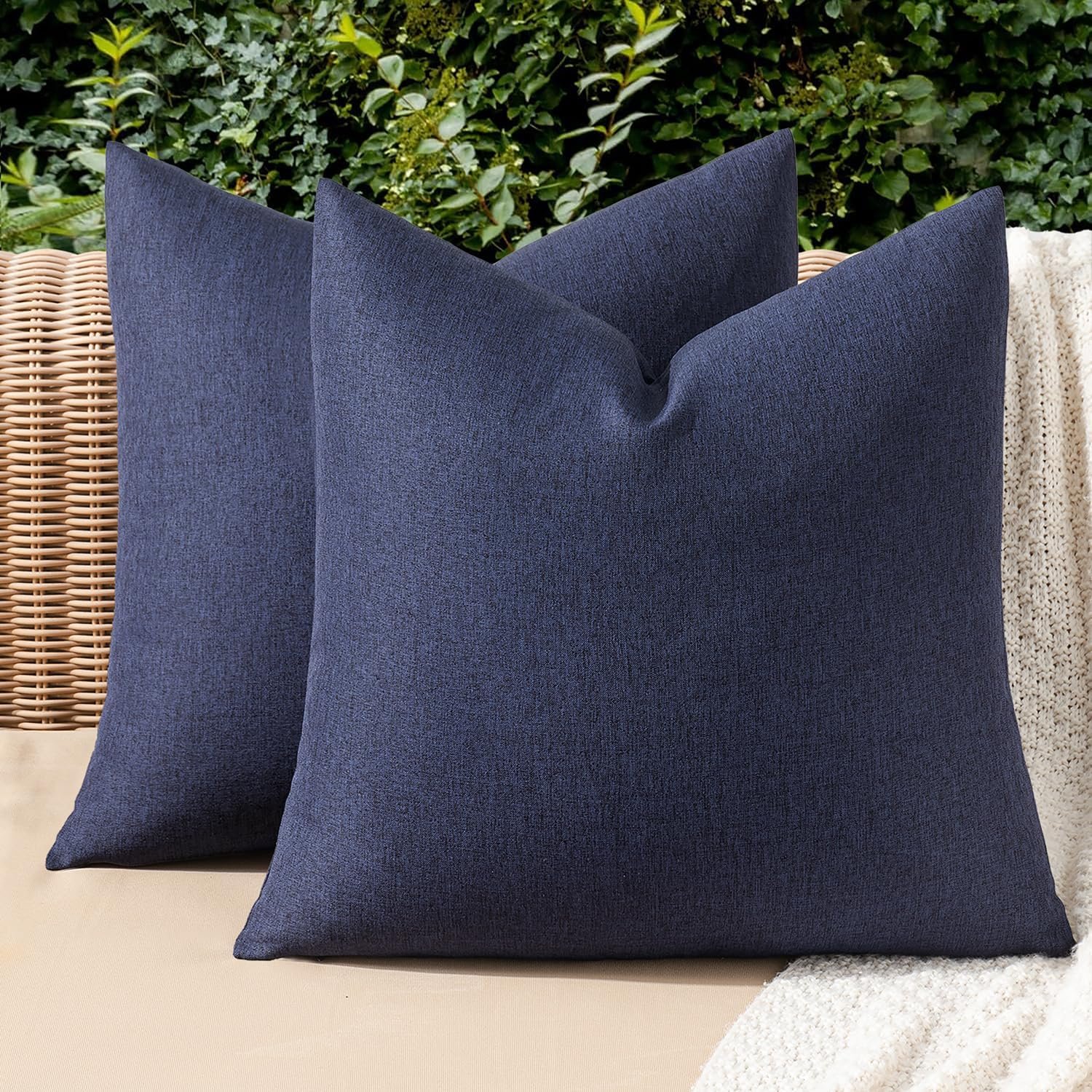 MIULEE Decorative Outdoor Pillow Covers Waterproof 18×18 Navy