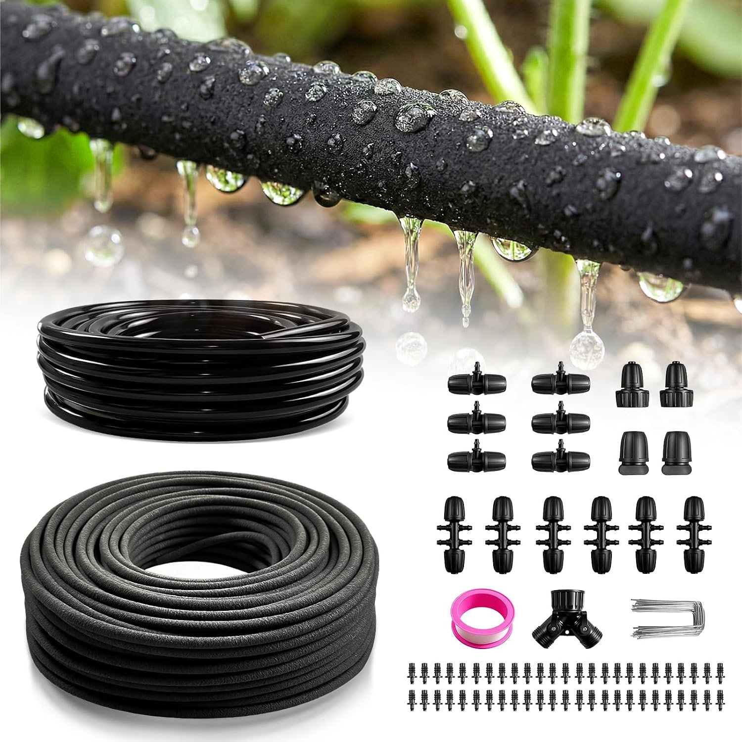 Upgraded 230FT Drip Irrigation System with 1/4″ Soaker Hose -Weeping Technology for Deeper Root Watering,Garden Watering System for Raised Beds, Greenhouse, Lawn – Save Water