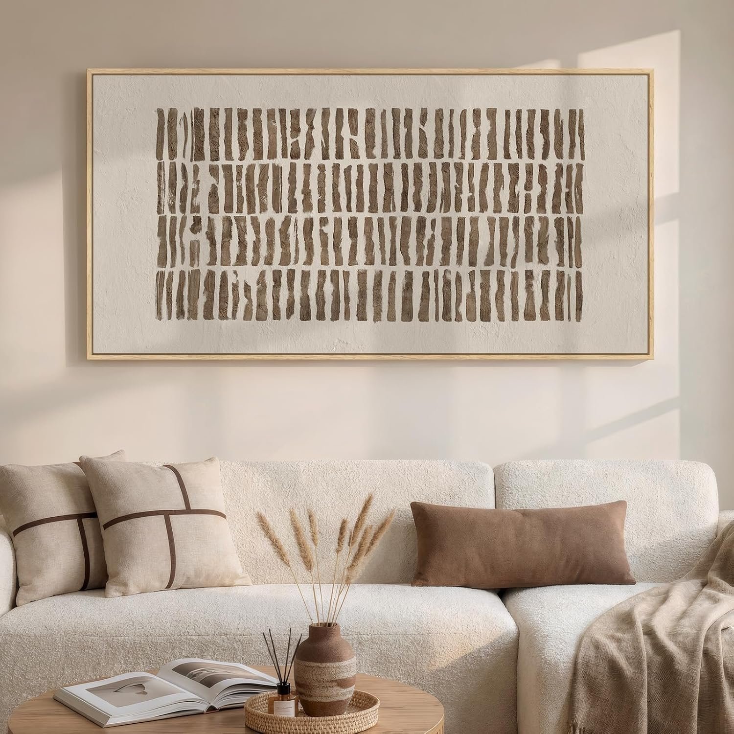 Large Framed Neutral Abstract Wall Art for Living Room, Horizontal 30×60 In