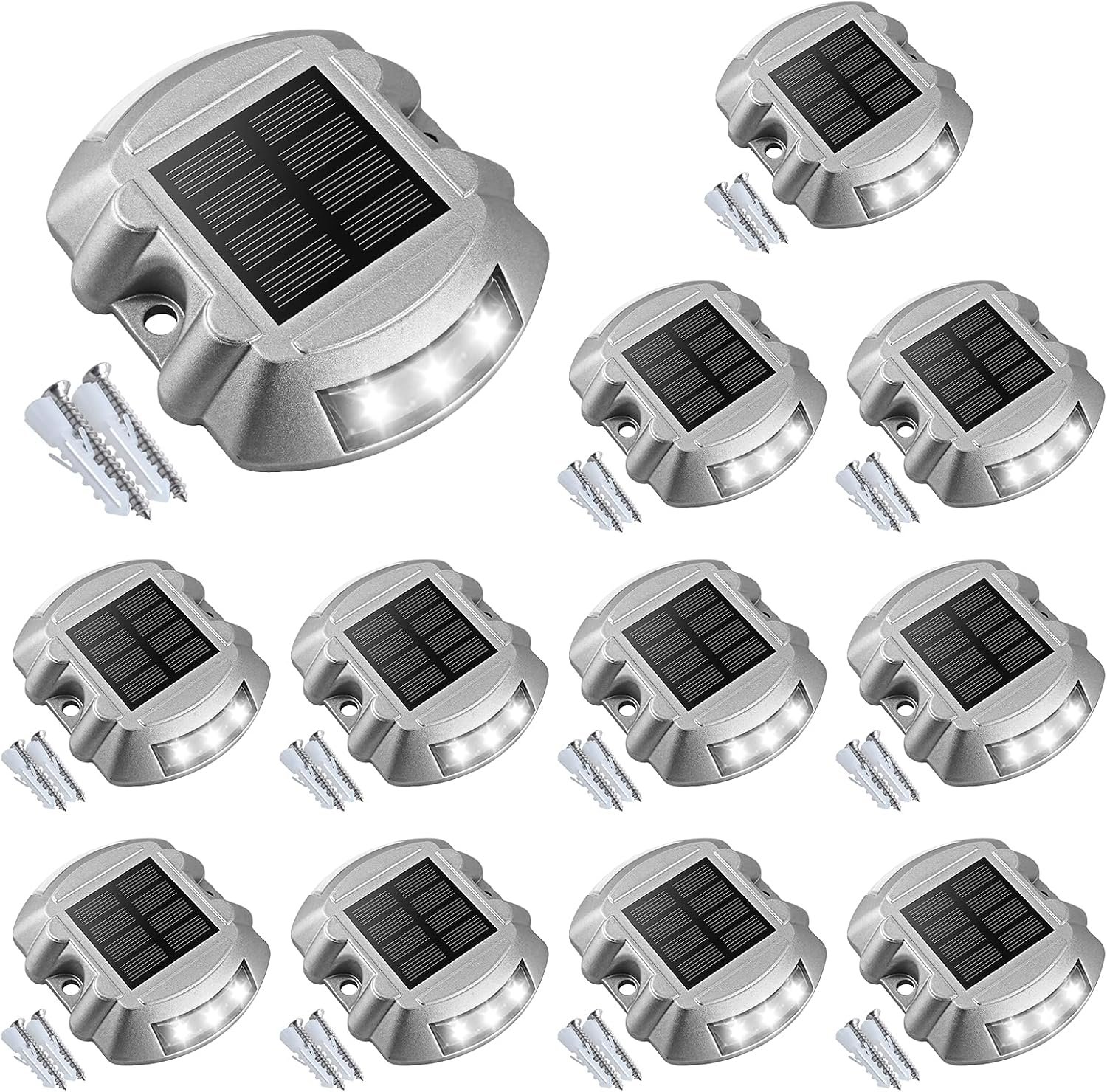 VOLISUN Solar Deck Driveway Dock Lights,Solar Pathway Lights,White 12 Pack