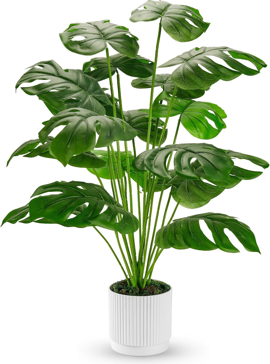 Der Rose 28″ Fake Plants, Artificial Monstera Plants Indoor in White Pot